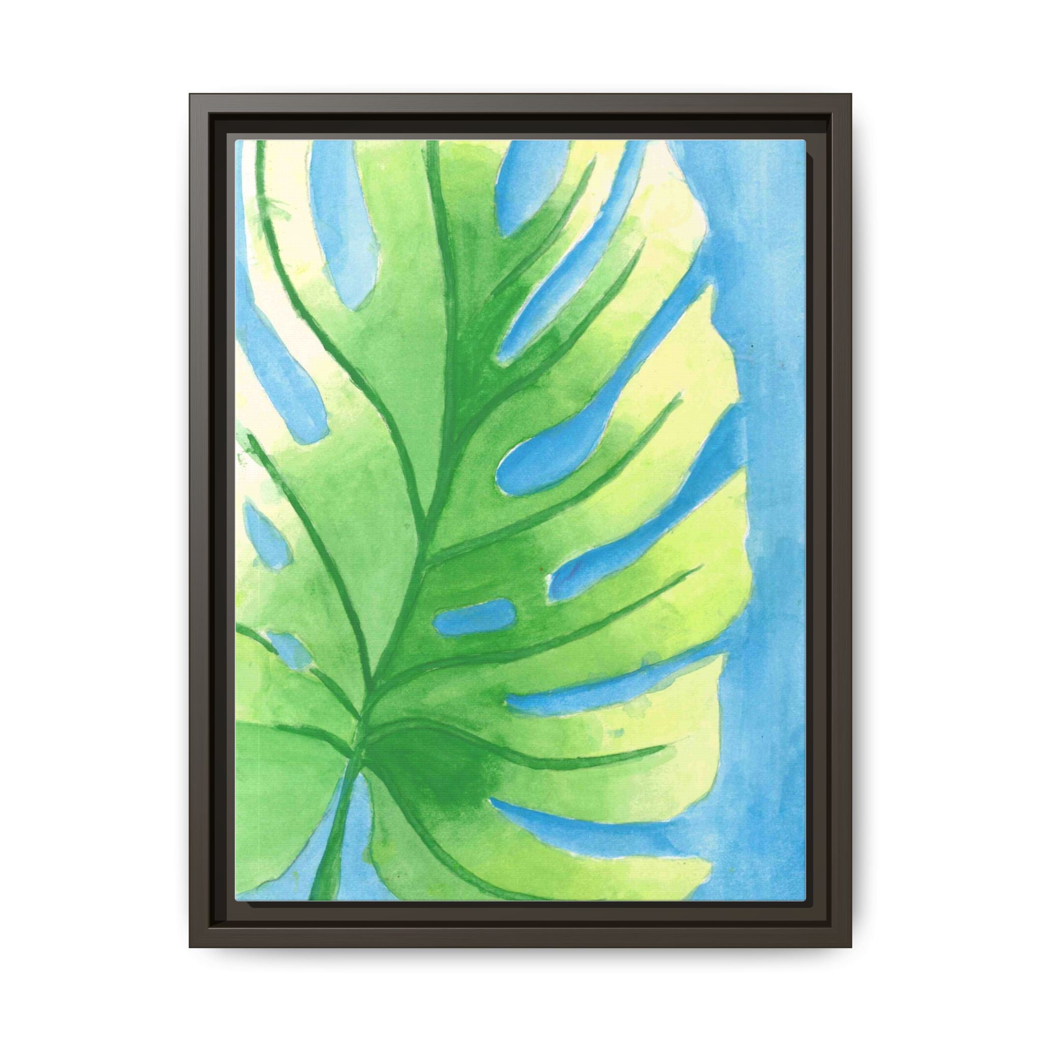 Framed Matte Canvas - Tropical Monstera Leaf Watercolor Wall Art - By Eli James