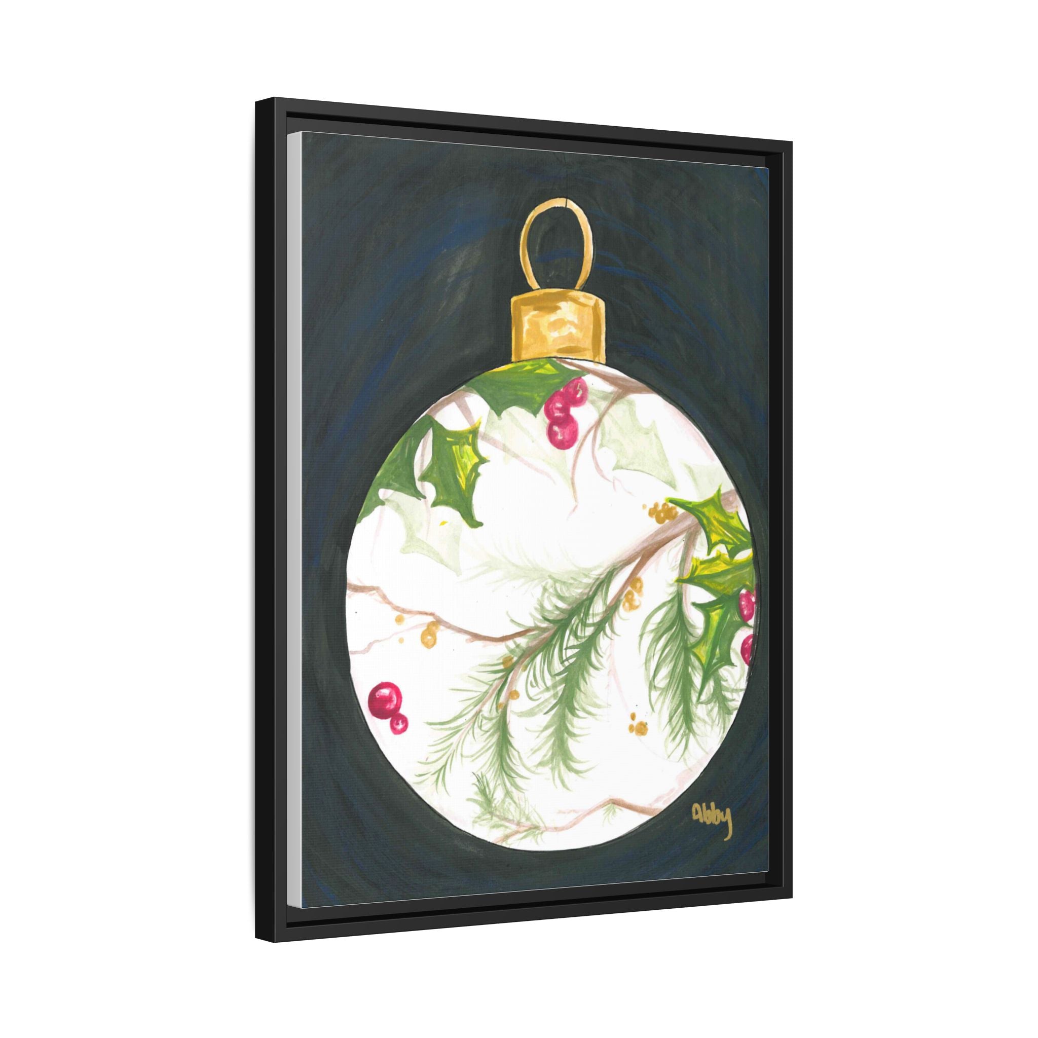 Framed Christmas Ornament Art Print — Holiday Holly & Pine Matte Canvas - By ABBY SANDI
