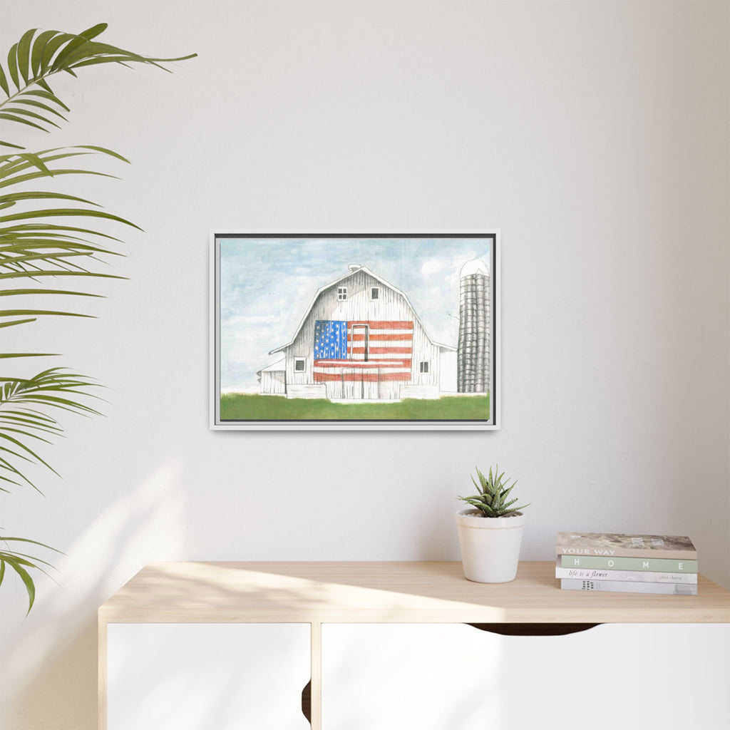 Patriotic Barn Matte Canvas Framed Wall Art - By Caroline Bierkamp