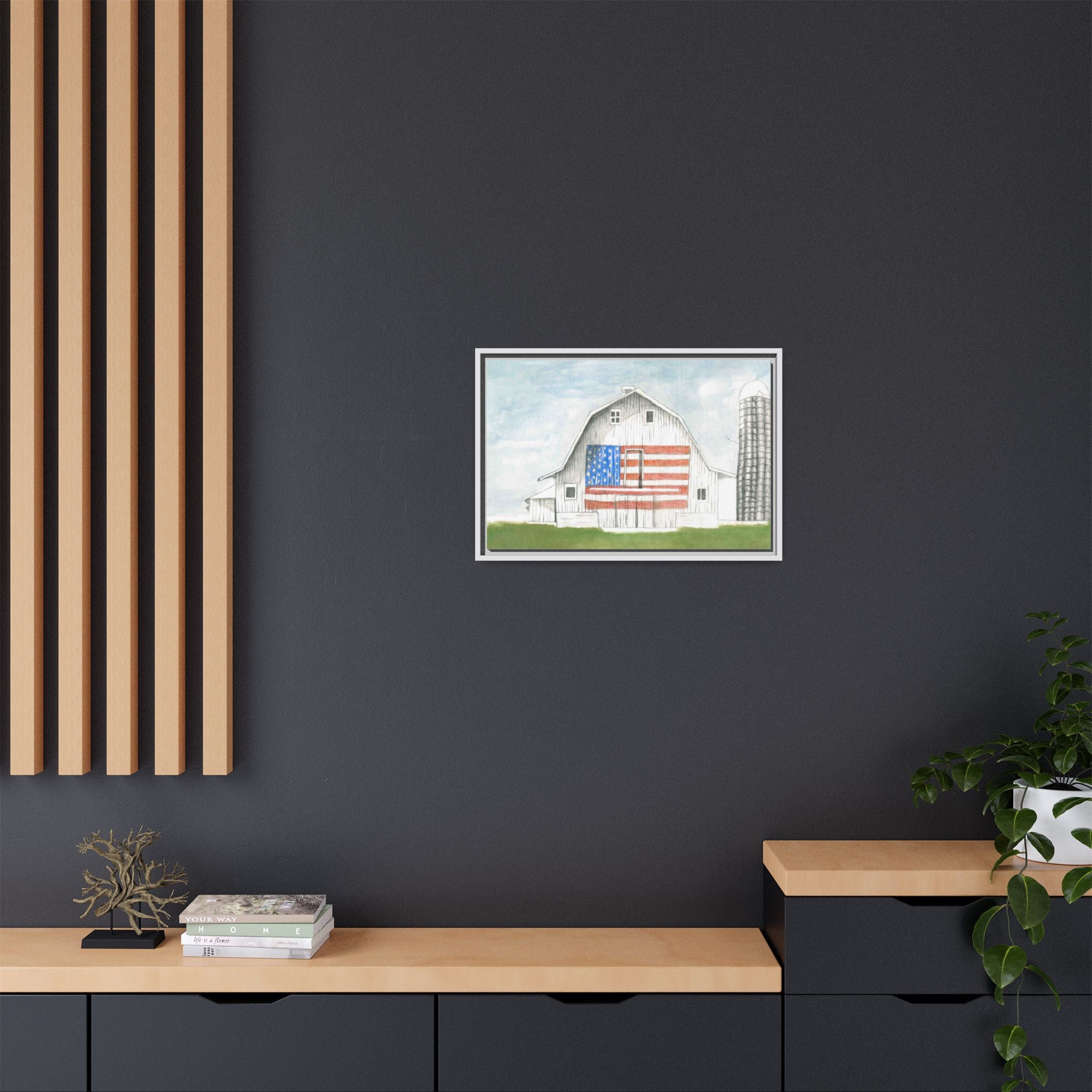 Patriotic Barn Matte Canvas Framed Wall Art - By Caroline Bierkamp