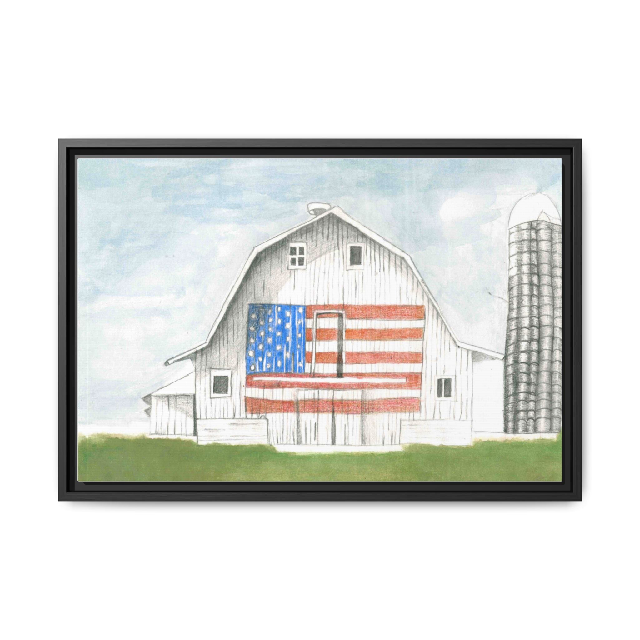 Patriotic Barn Matte Canvas Framed Wall Art - By Caroline Bierkamp