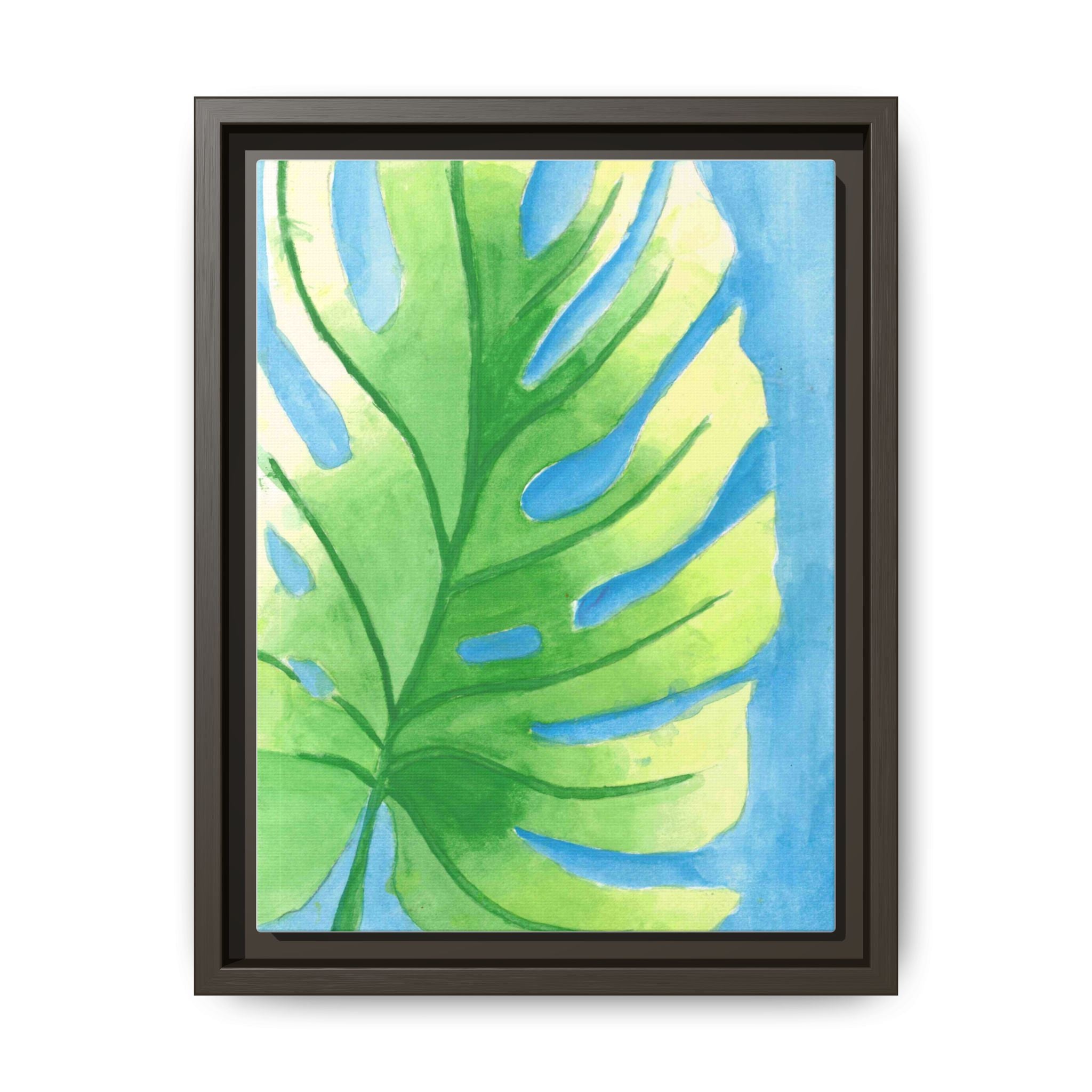 Framed Matte Canvas - Tropical Monstera Leaf Watercolor Wall Art - By Eli James