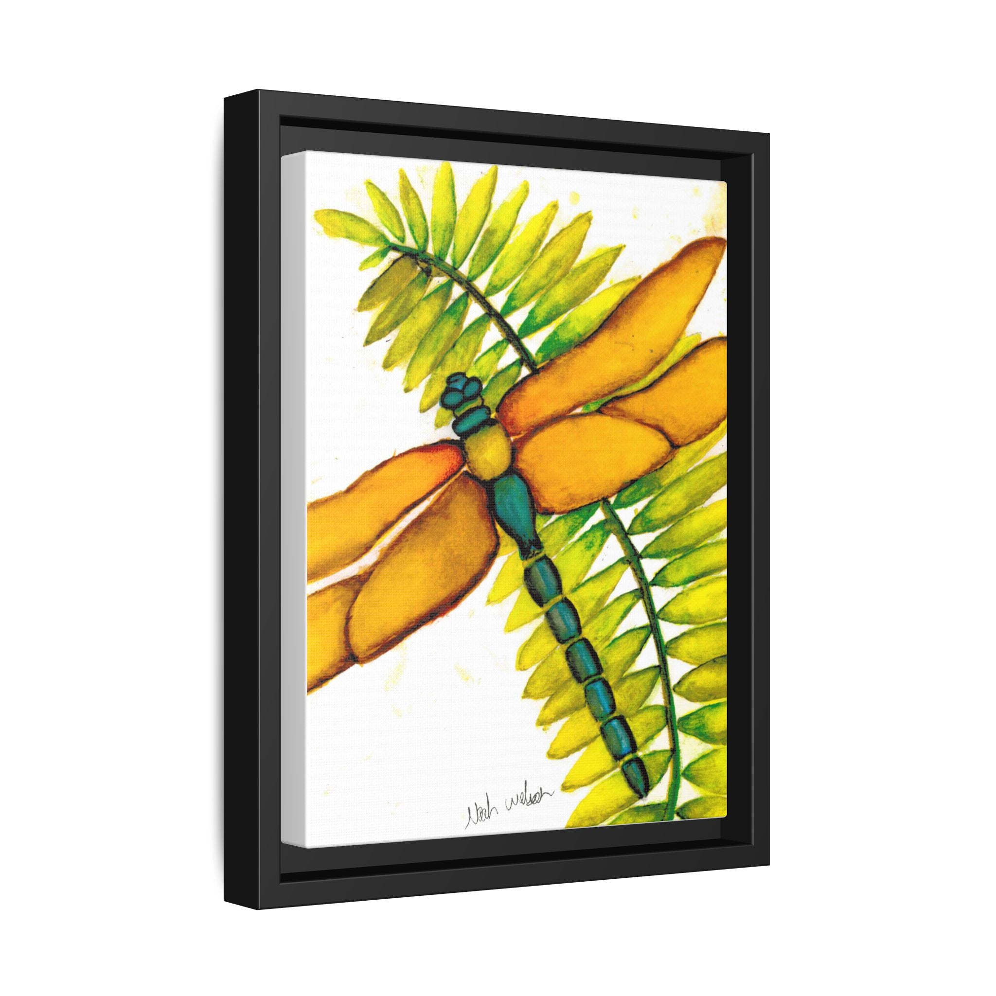 Framed Dragonfly Art Print - Tropical Yellow Green Matte Canvas - By Noah Wilson