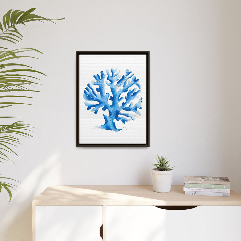 Blue Coral Watercolor Matte Canvas Print (Framed) - By Perry