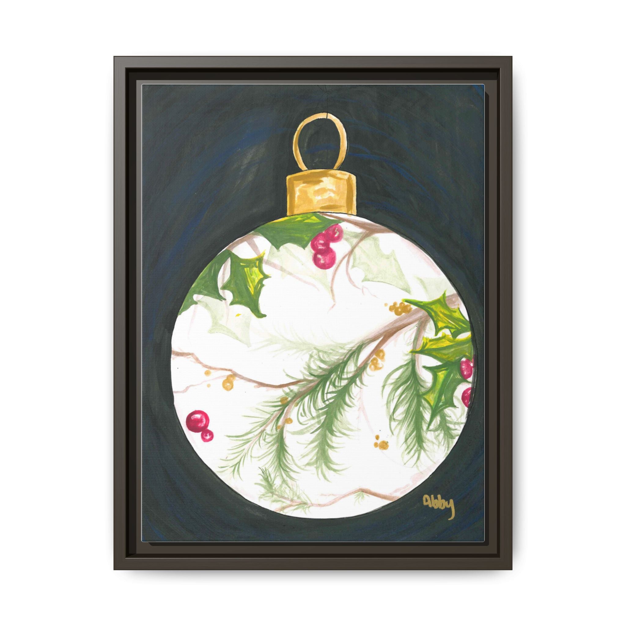 Framed Christmas Ornament Art Print — Holiday Holly & Pine Matte Canvas - By ABBY SANDI