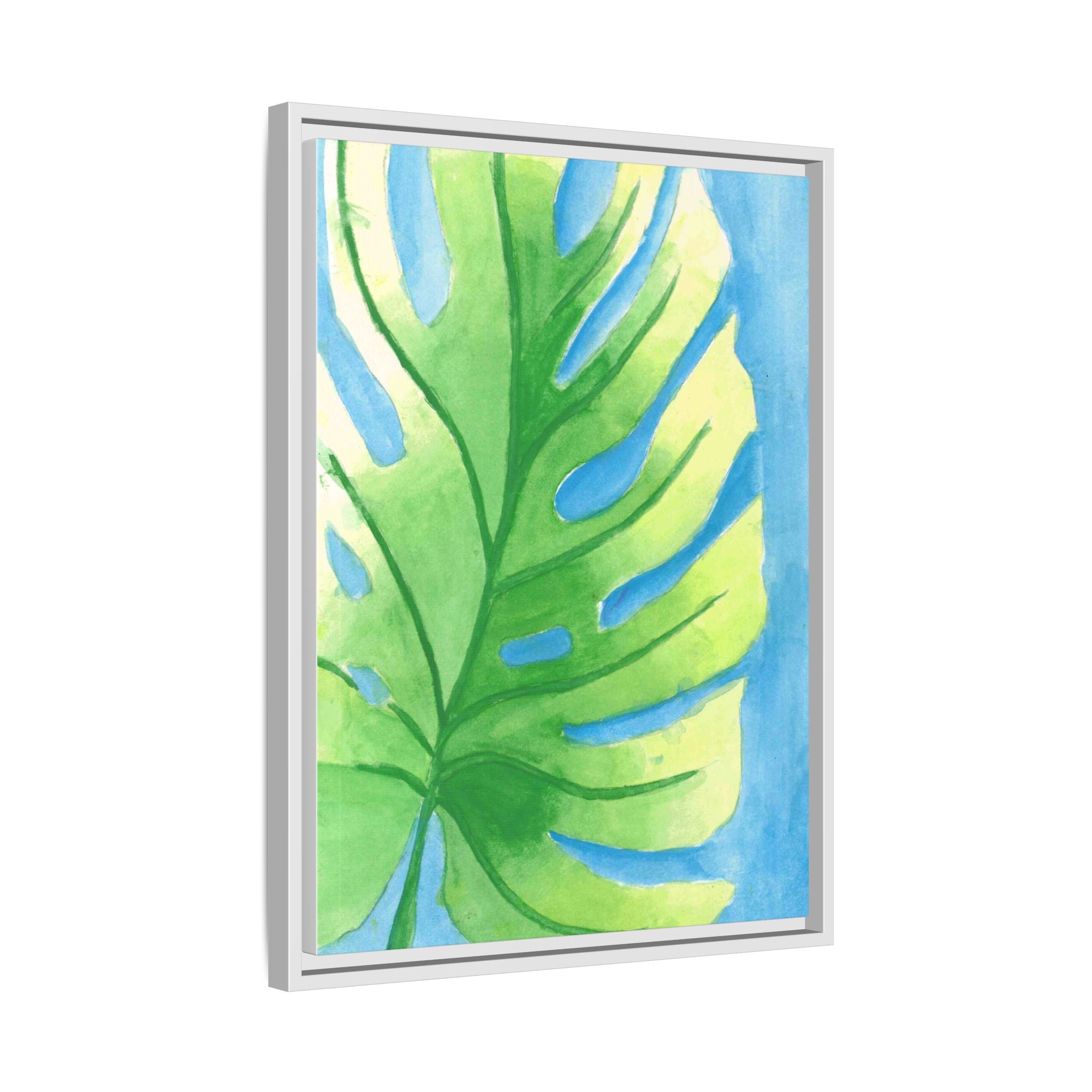 Framed Matte Canvas - Tropical Monstera Leaf Watercolor Wall Art - By Eli James