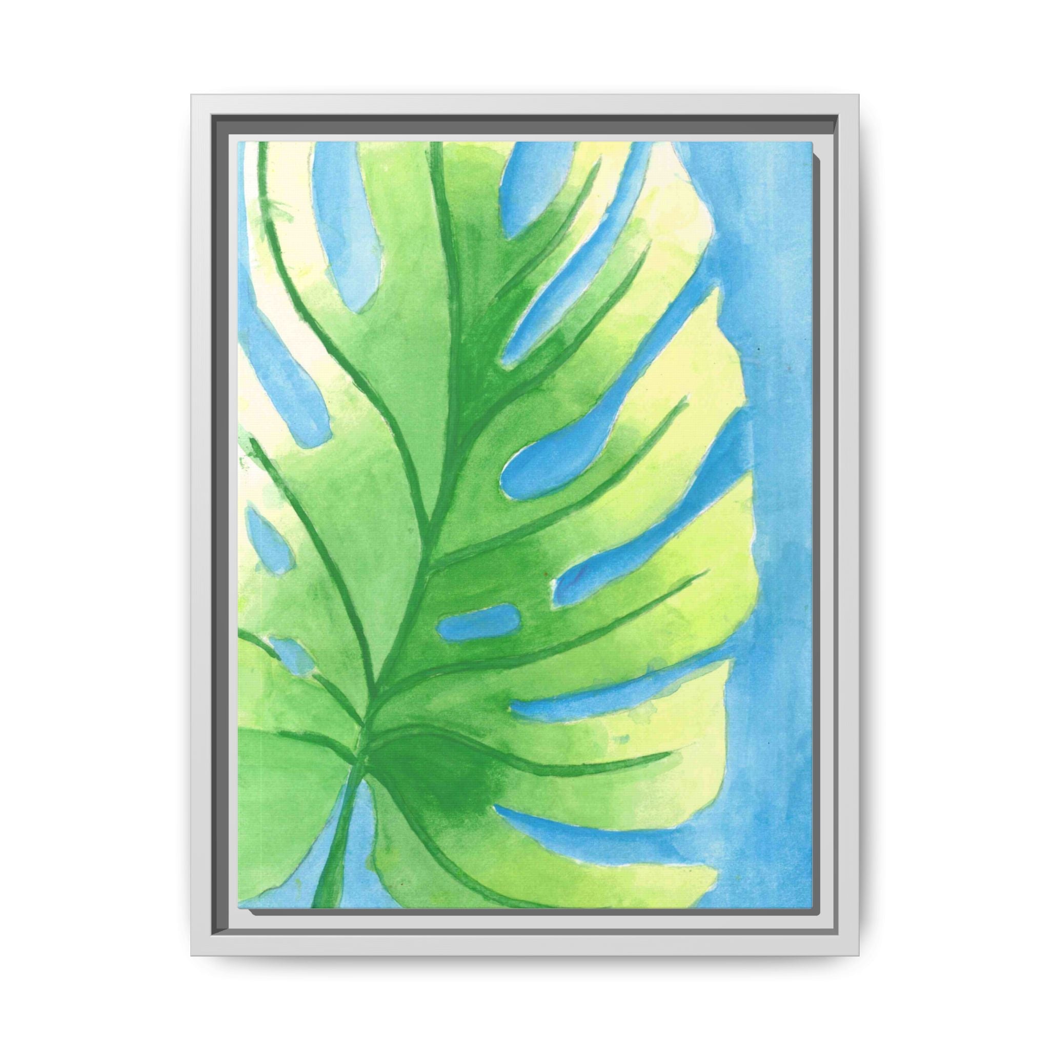 Framed Matte Canvas - Tropical Monstera Leaf Watercolor Wall Art - By Eli James