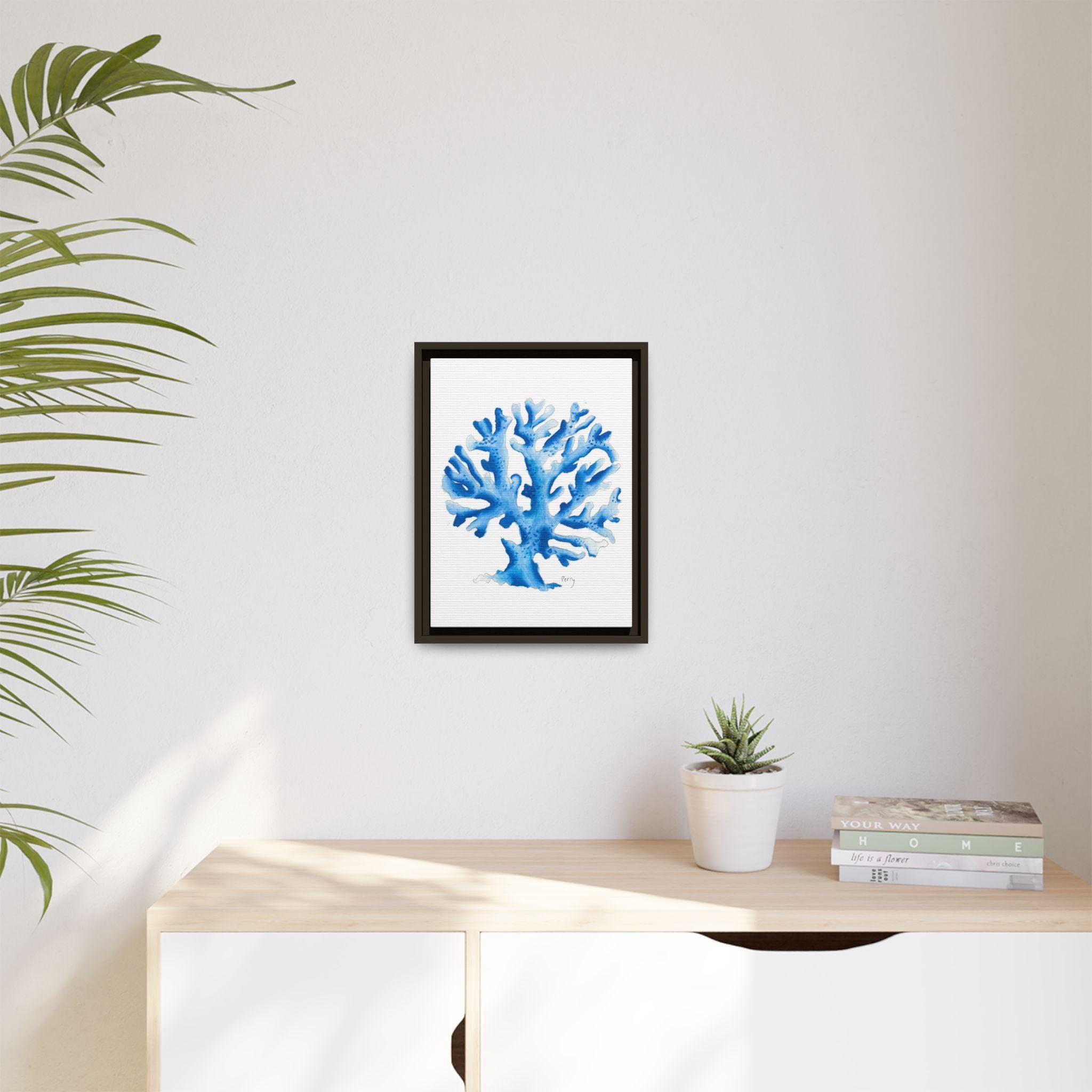 Blue Coral Watercolor Matte Canvas Print (Framed) - By Perry