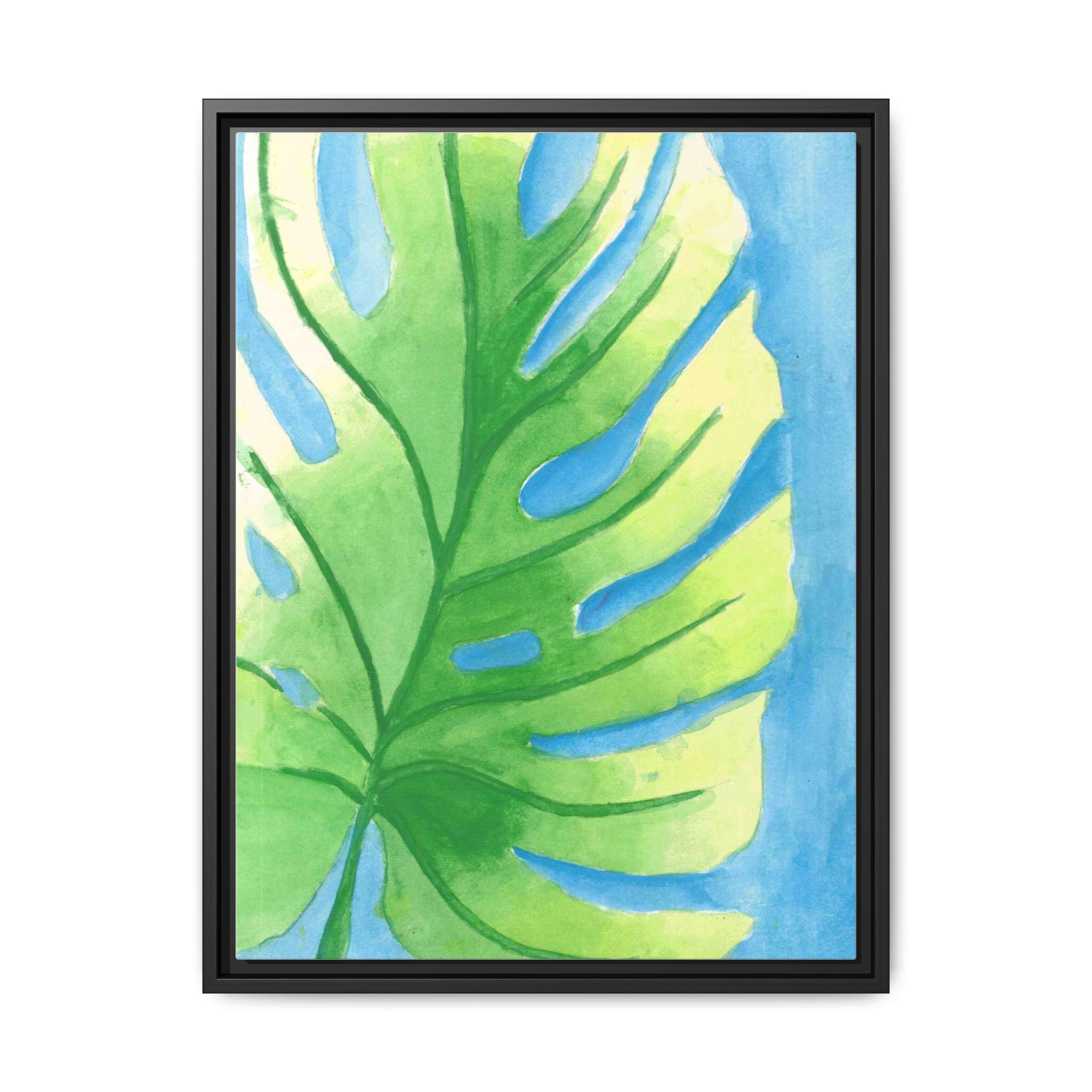 Framed Matte Canvas - Tropical Monstera Leaf Watercolor Wall Art - By Eli James