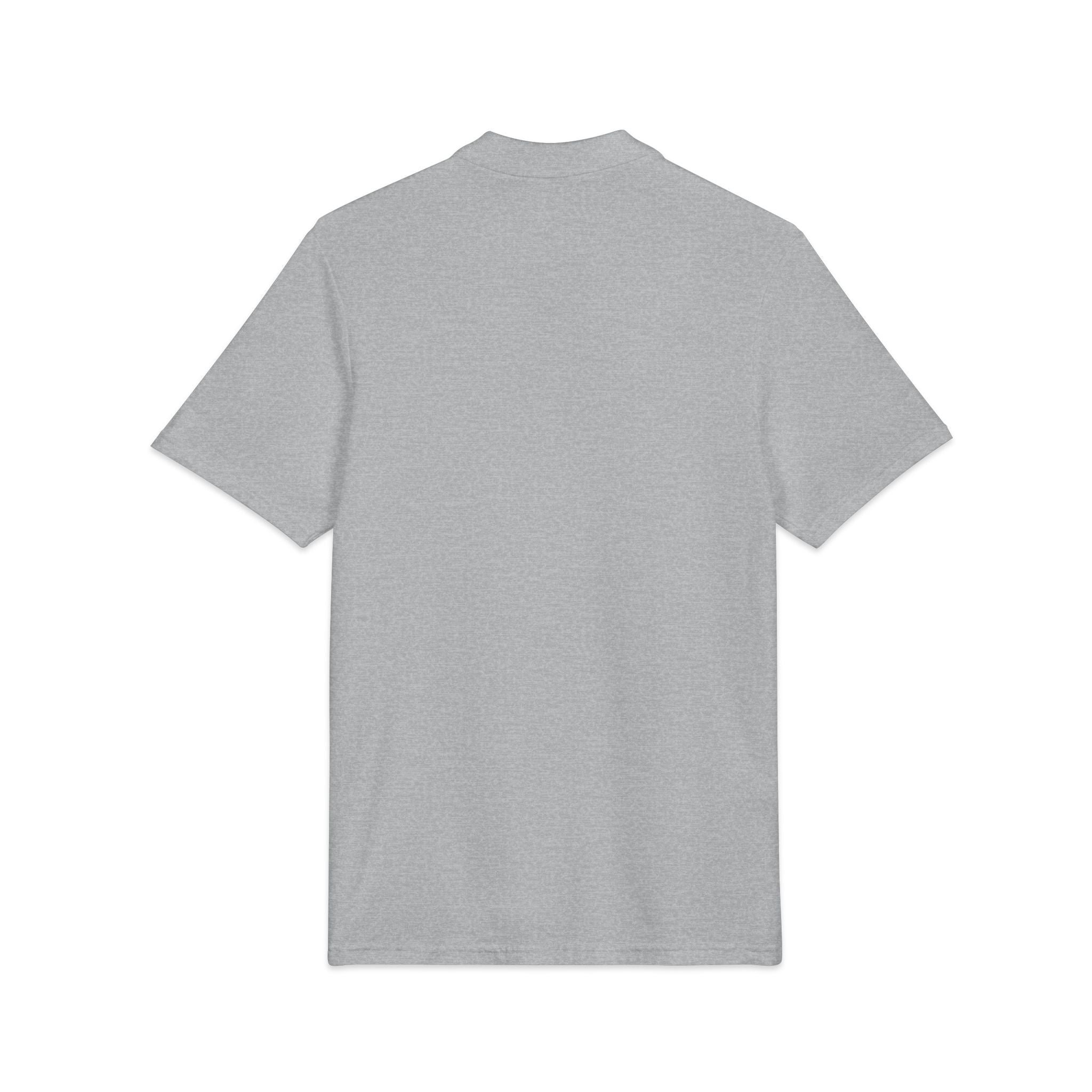 Shield Polo Shirt — Classic Crest Logo on Heather Gray (Heat Press)
