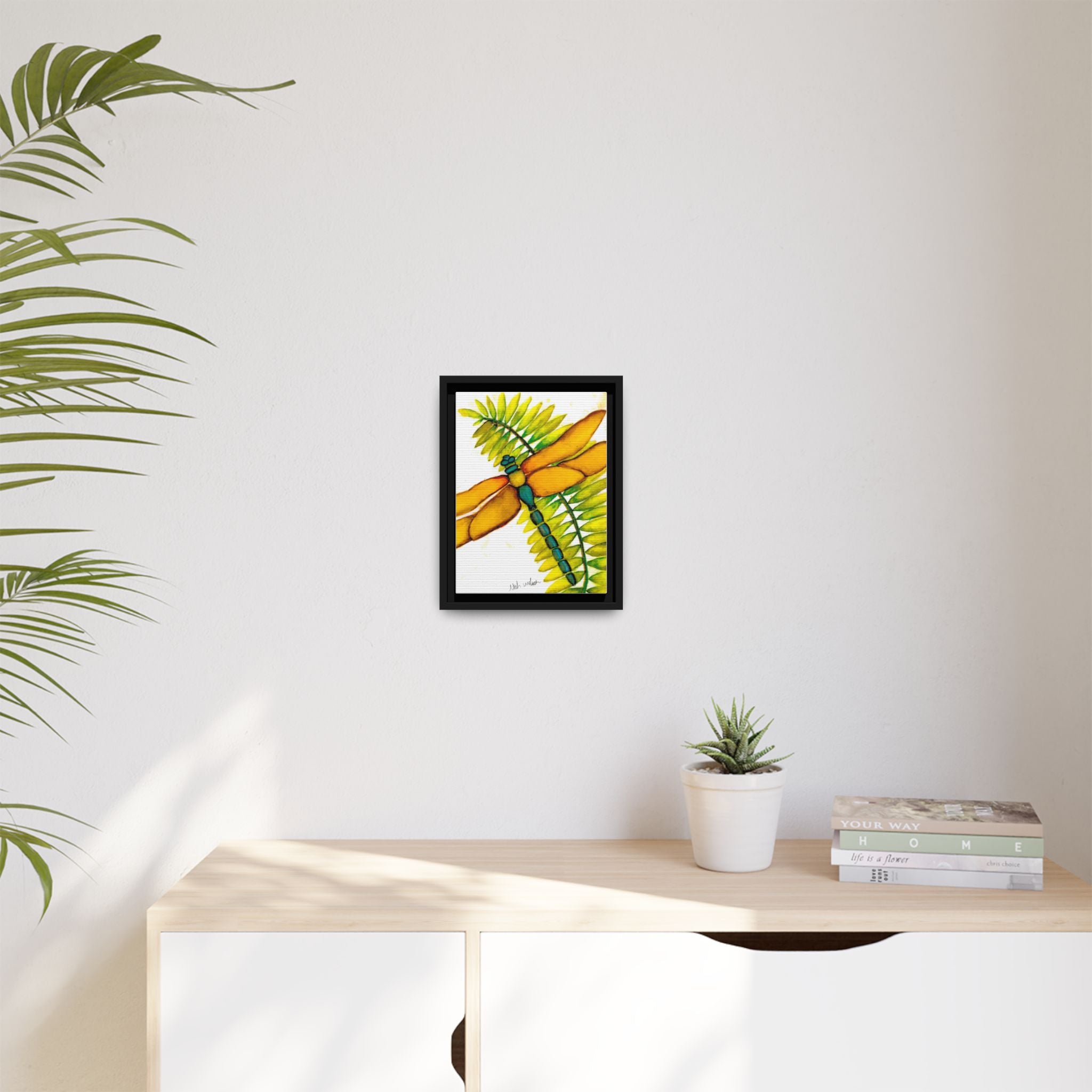 Framed Dragonfly Art Print - Tropical Yellow Green Matte Canvas - By Noah Wilson