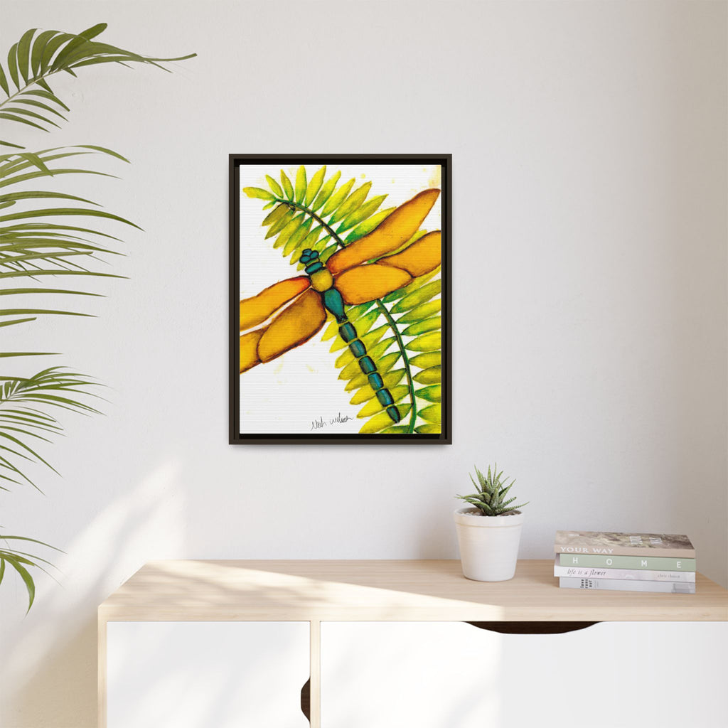 Framed Dragonfly Art Print - Tropical Yellow Green Matte Canvas - By Noah Wilson