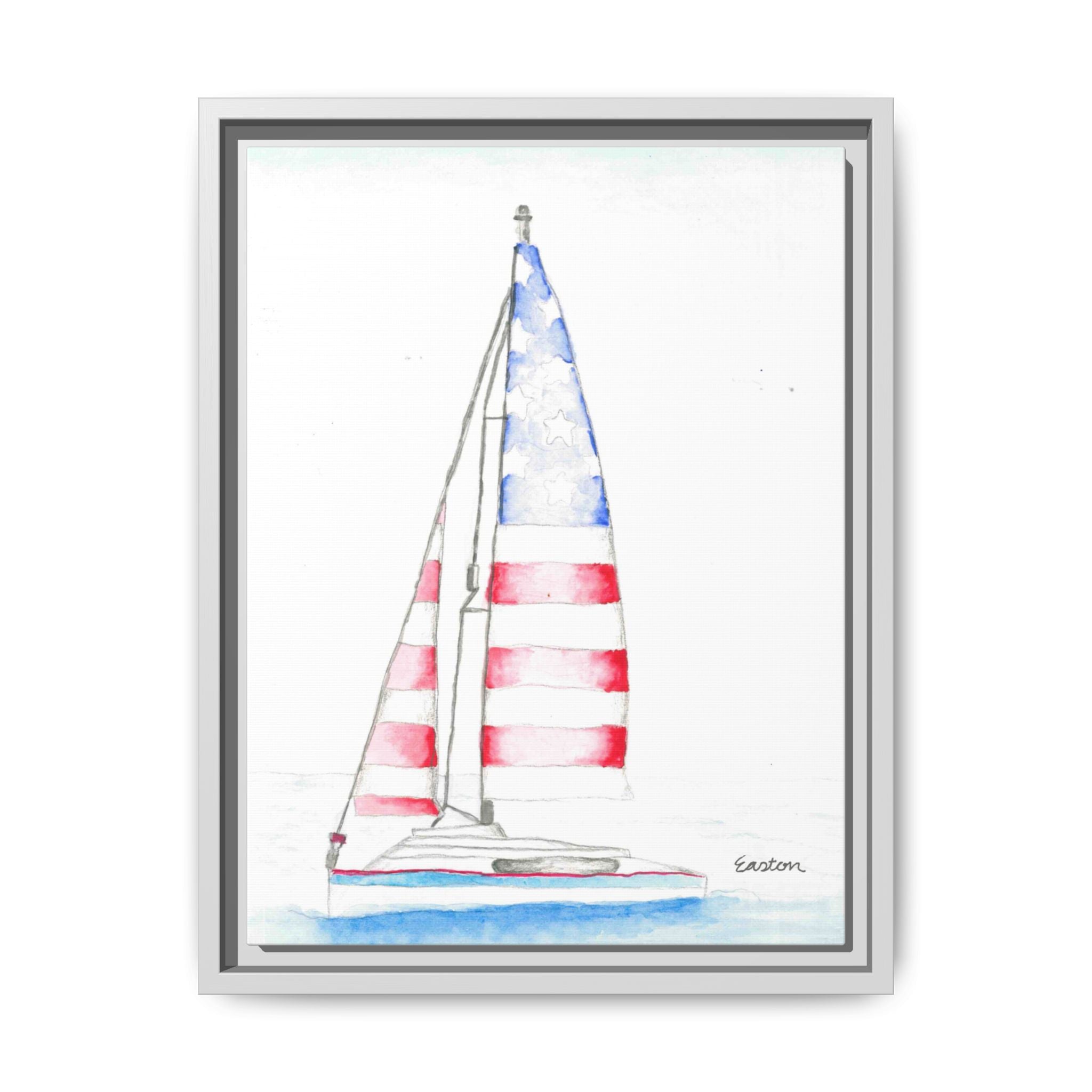 Patriotic Sailboat Framed Canvas Print - By Easton