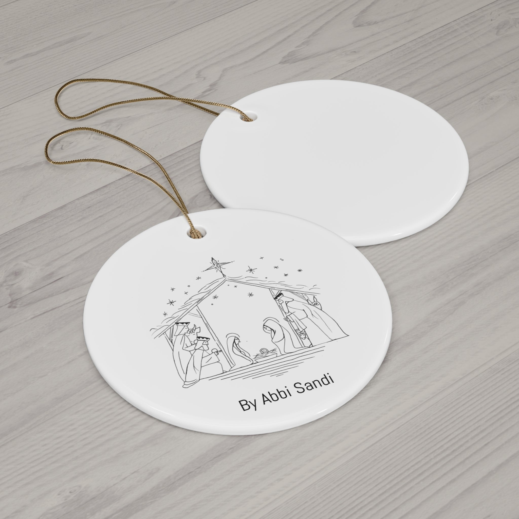 Nativity Ceramic Ornament — Round Christmas Manger Scene (4 Shapes)