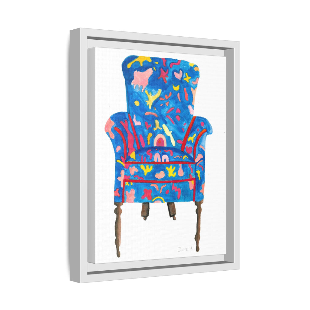 Framed Bright Blue Armchair Canvas Print — Colorful Floral Accent Art - By Olive Highfield