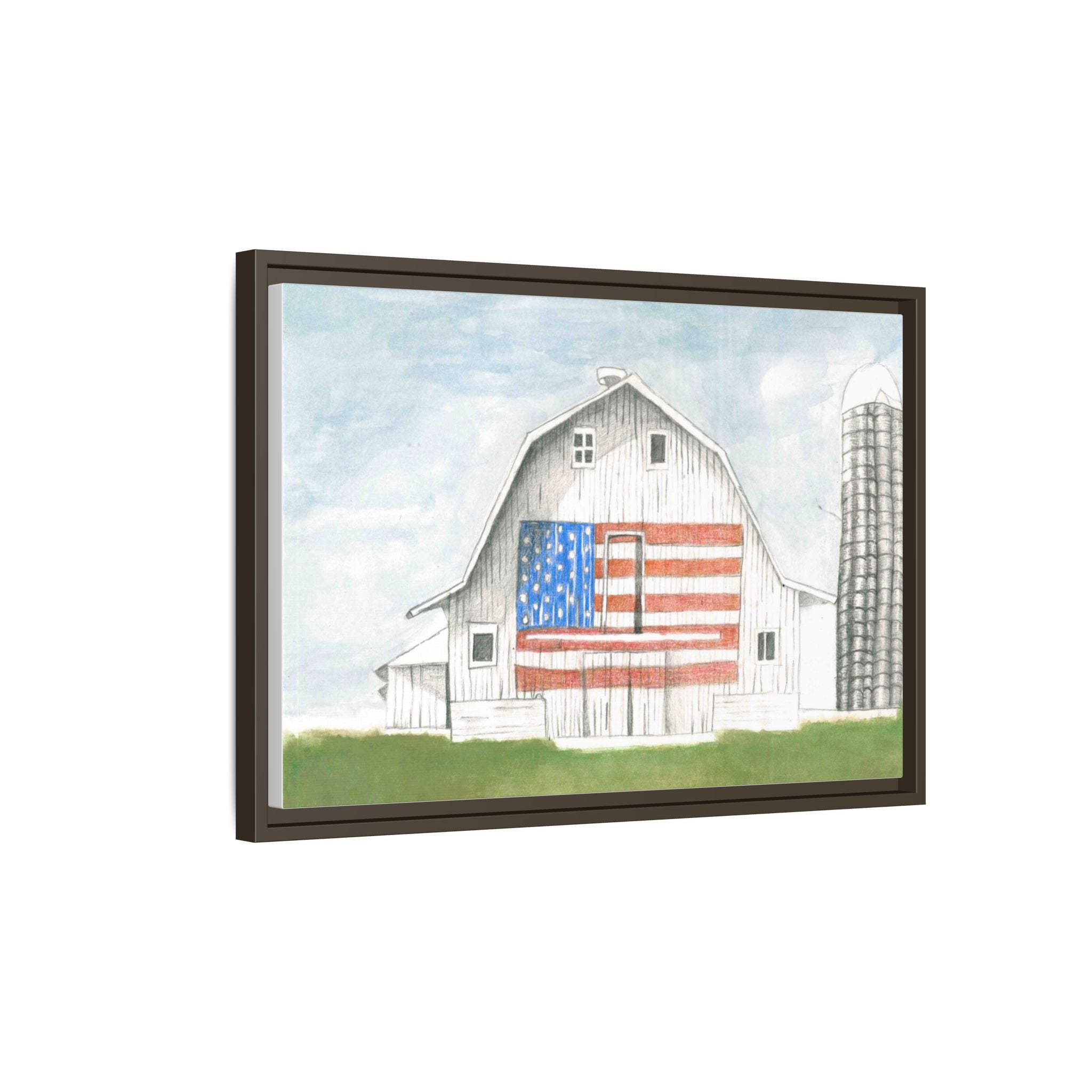 Patriotic Barn Matte Canvas Framed Wall Art - By Caroline Bierkamp