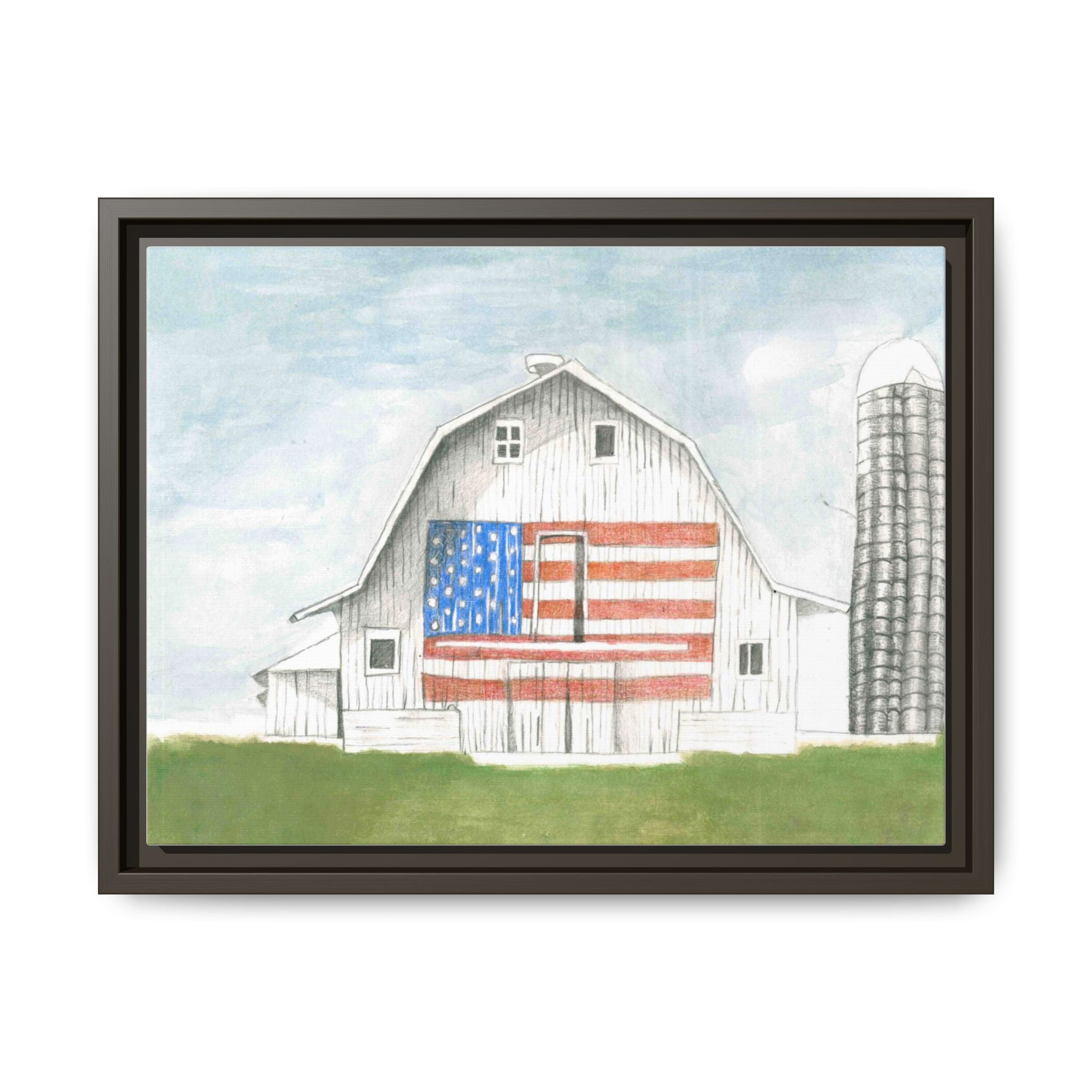 Patriotic Barn Matte Canvas Framed Wall Art - By Caroline Bierkamp