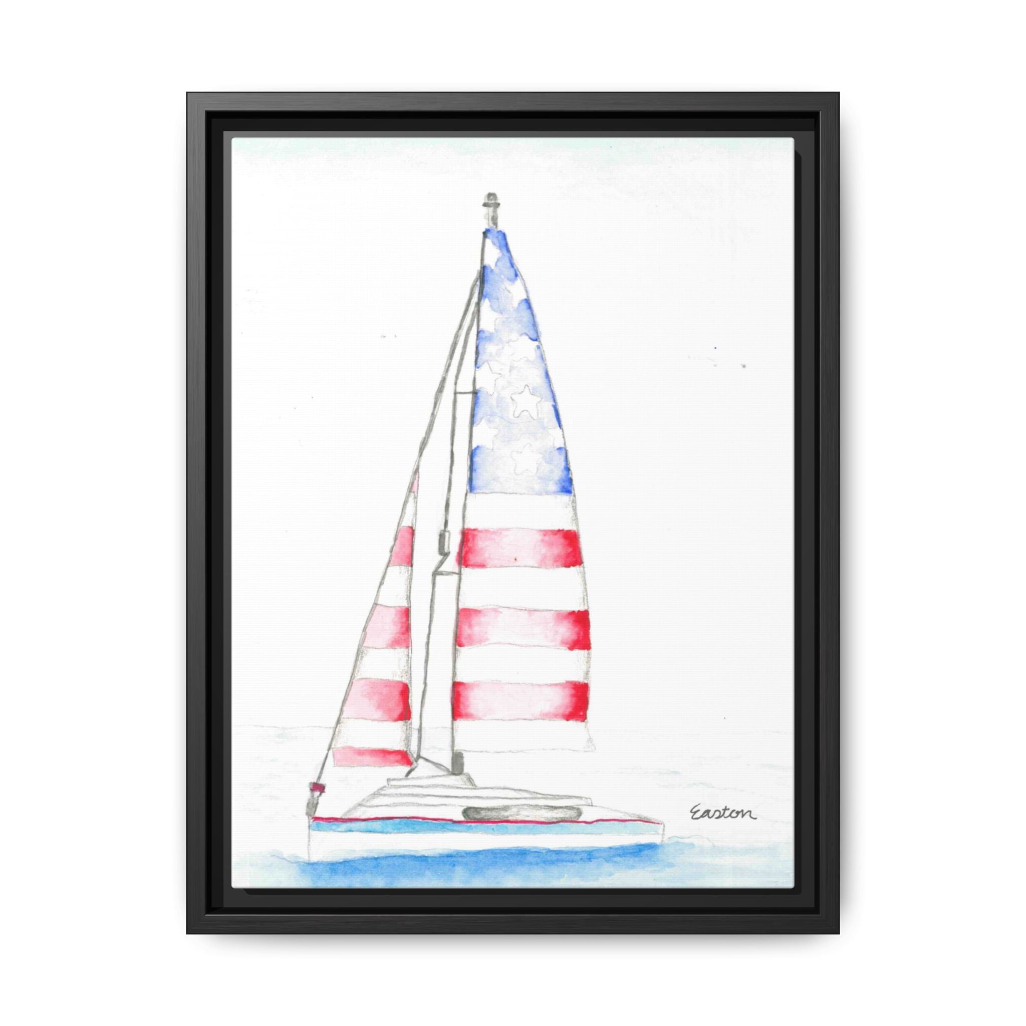 Patriotic Sailboat Framed Canvas Print - By Easton