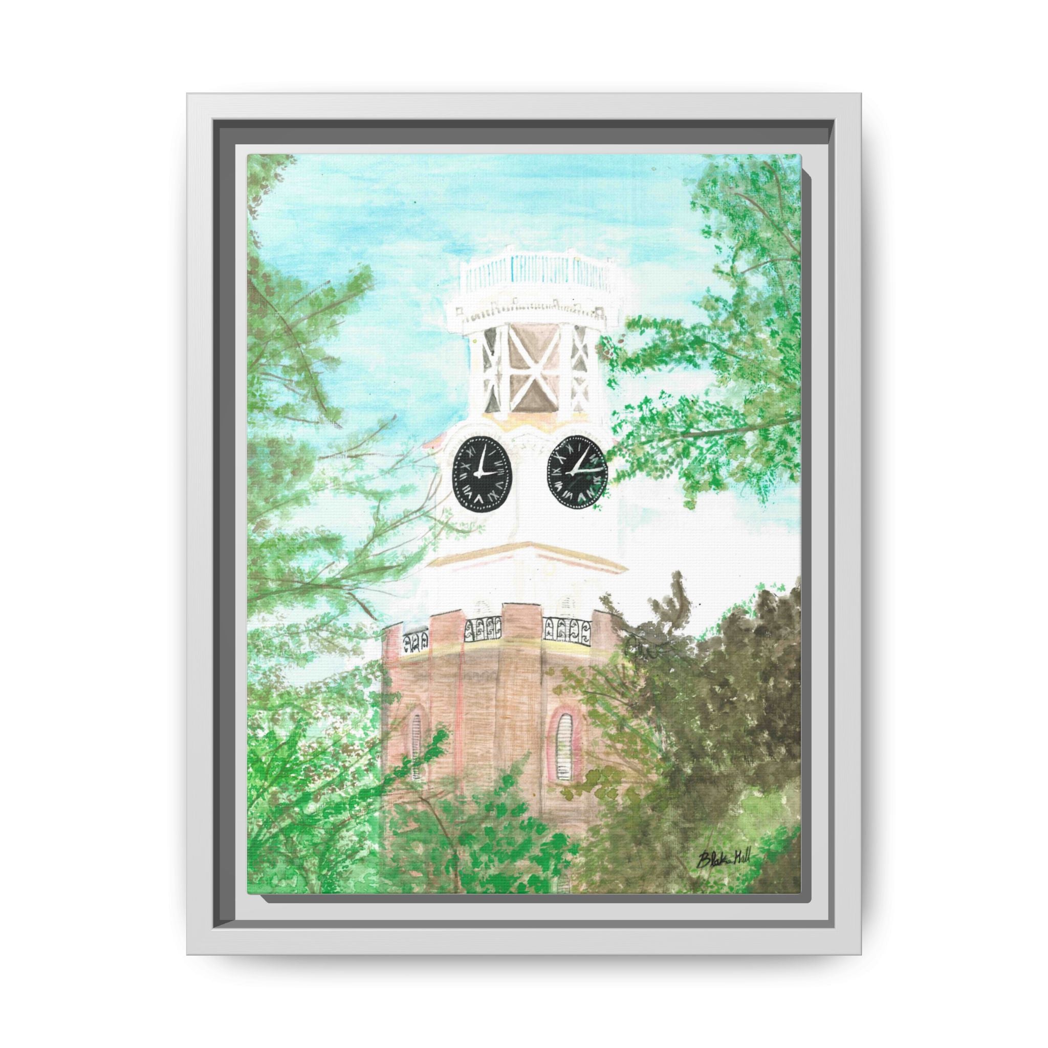 Framed Matte Canvas Art – Vintage Clock Tower Watercolor Print - By Blake Hall