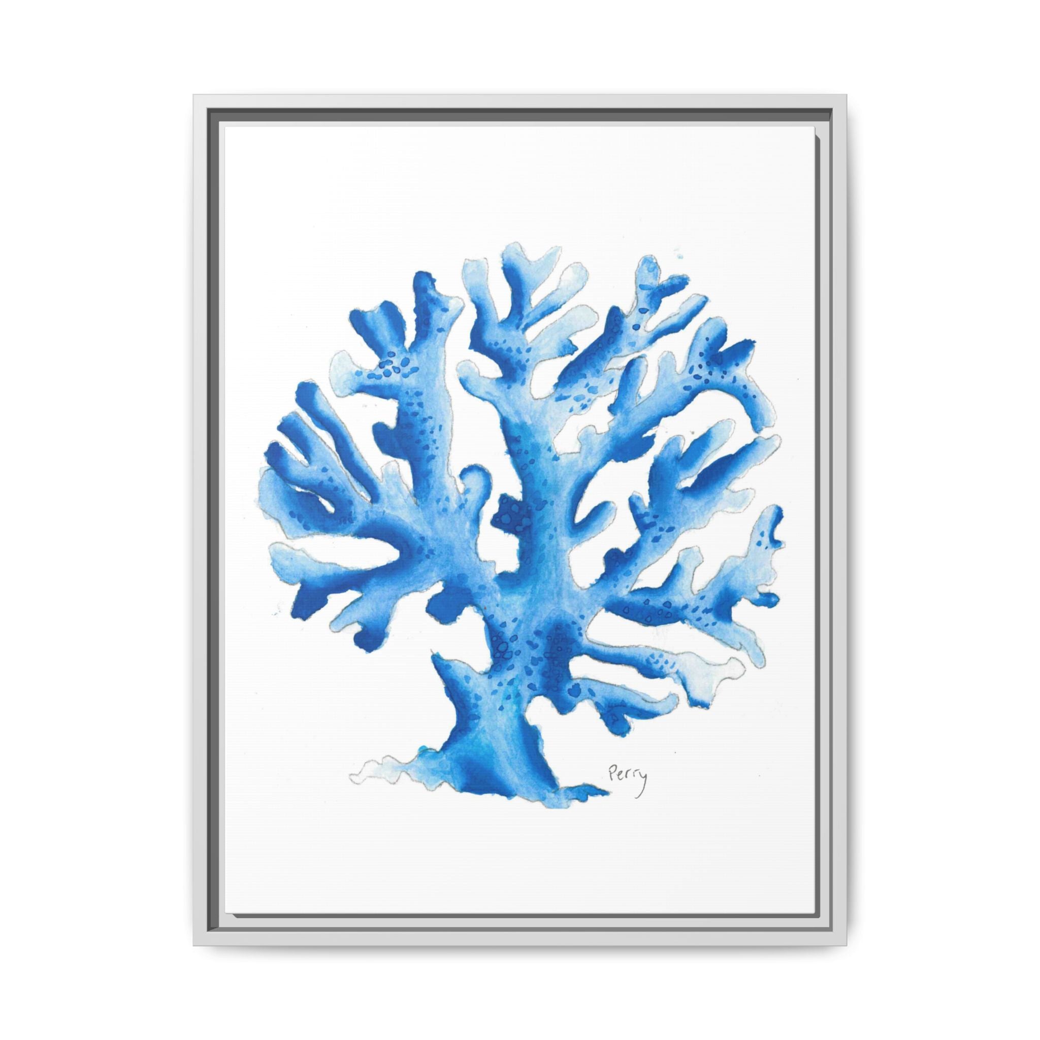 Blue Coral Watercolor Matte Canvas Print (Framed) - By Perry