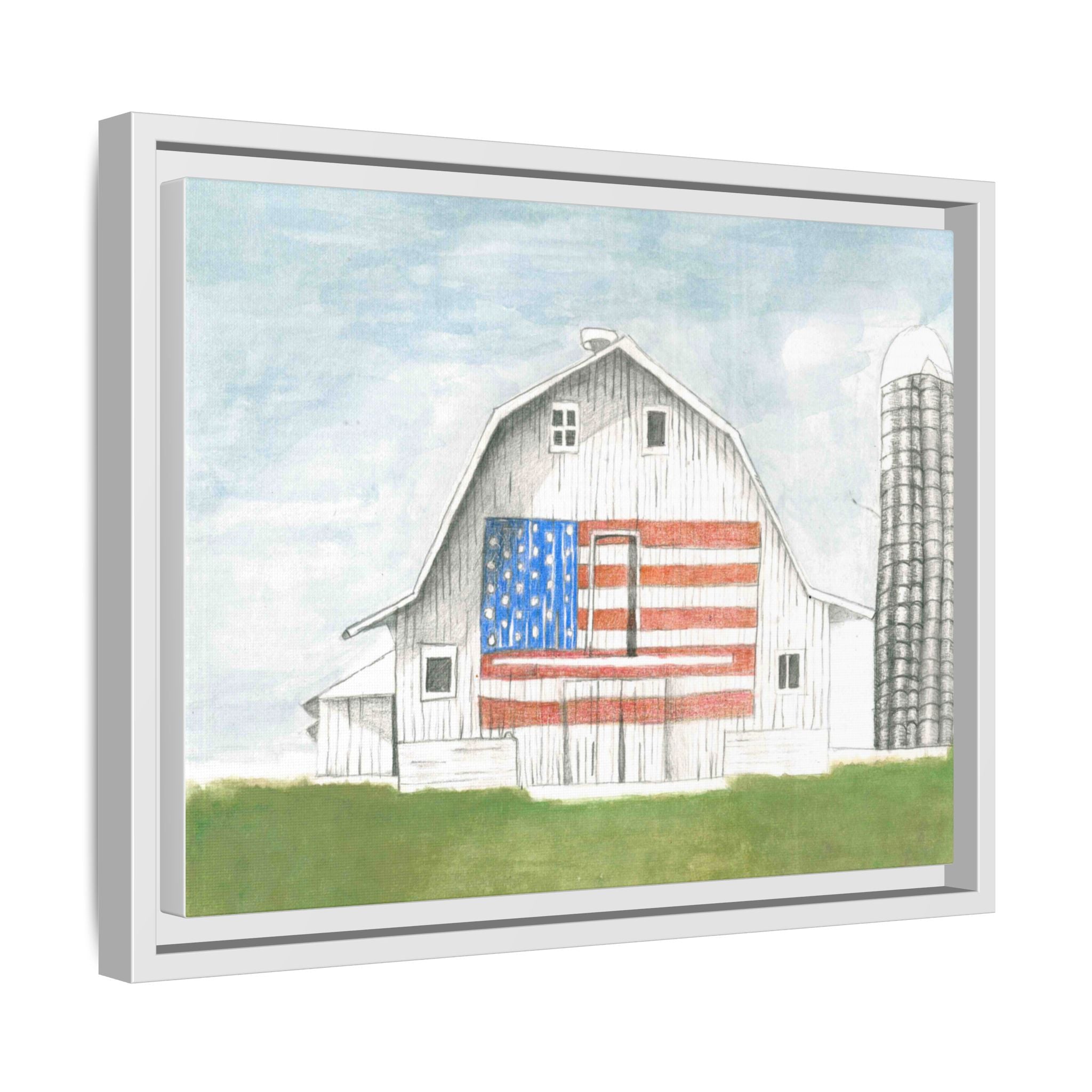 Patriotic Barn Matte Canvas Framed Wall Art - By Caroline Bierkamp