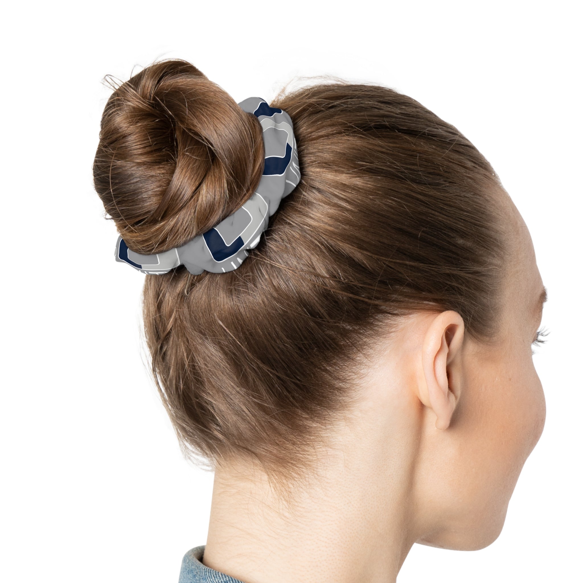 Stylish Grey Pattern Scrunchie for Effortless Hair Elevation