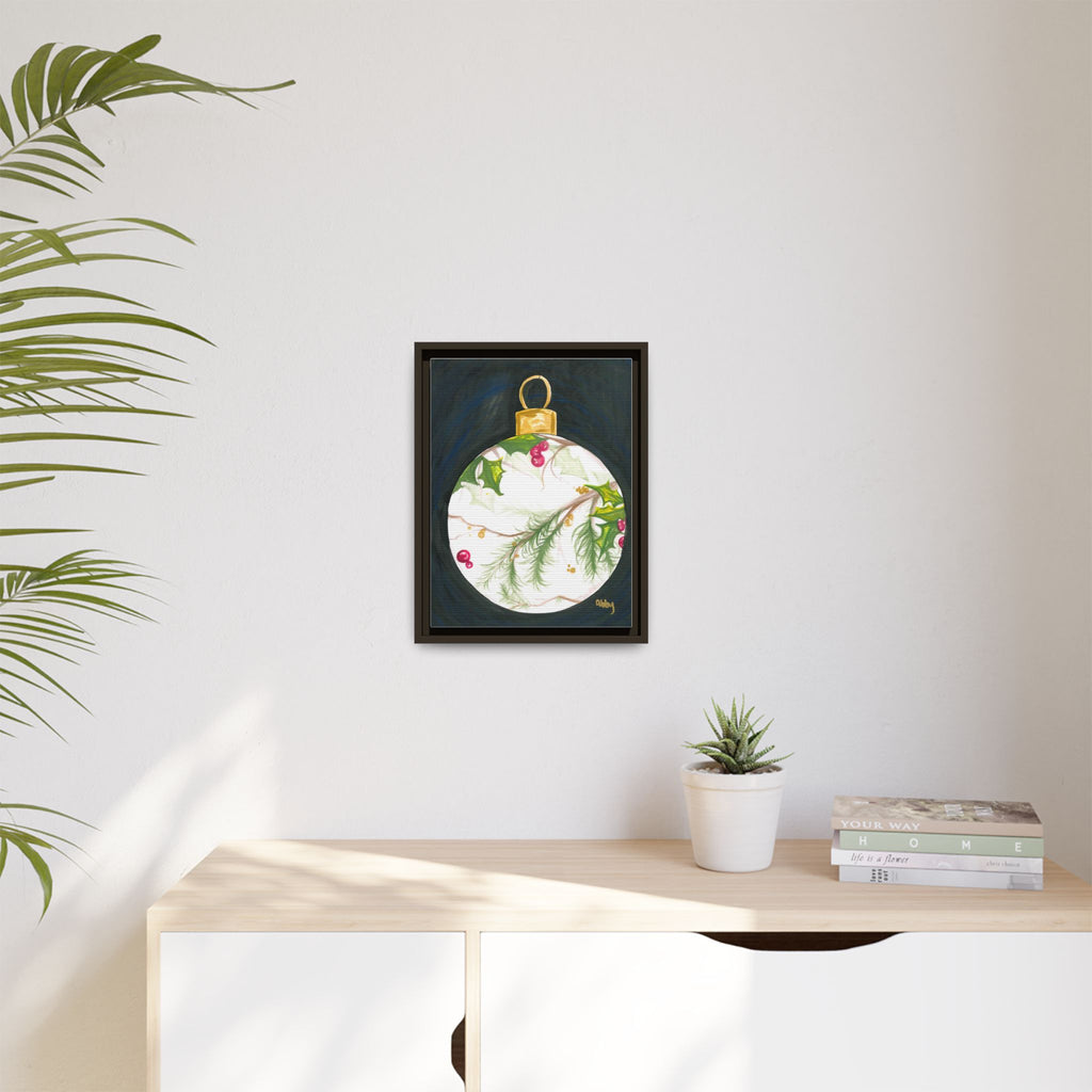 Framed Christmas Ornament Art Print — Holiday Holly & Pine Matte Canvas - By ABBY SANDI