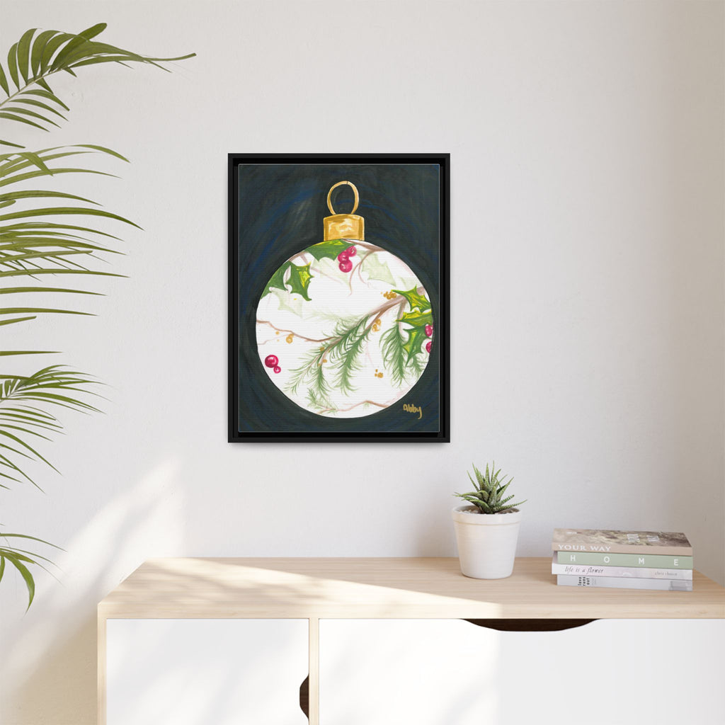 Framed Christmas Ornament Art Print — Holiday Holly & Pine Matte Canvas - By ABBY SANDI