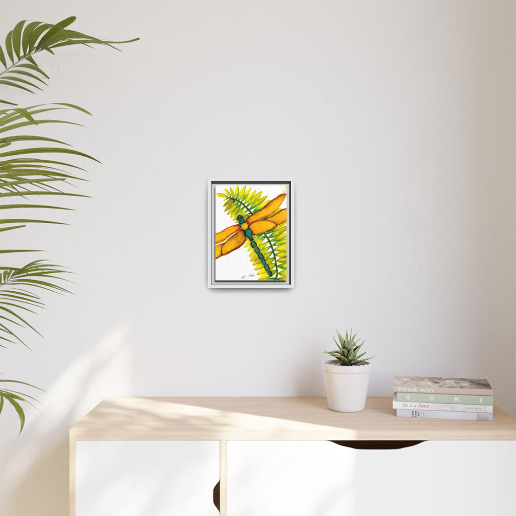 Framed Dragonfly Art Print - Tropical Yellow Green Matte Canvas - By Noah Wilson