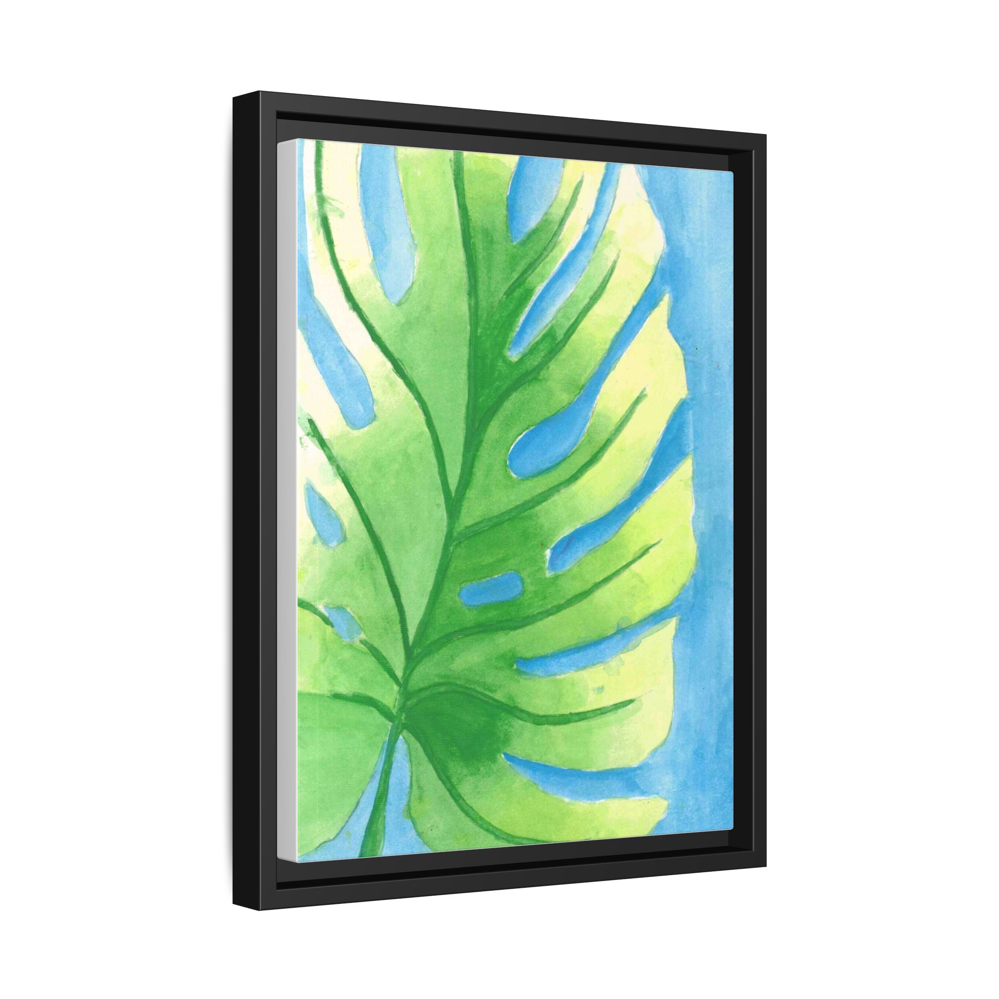 Framed Matte Canvas - Tropical Monstera Leaf Watercolor Wall Art - By Eli James