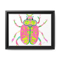 Neon Beetle Framed Canvas Print — Vibrant Pink & Lime Bug Wall Art - By Olive Highfield