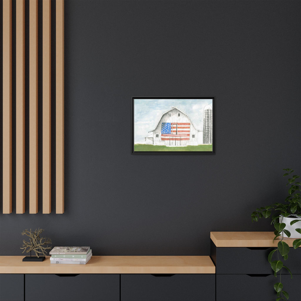Patriotic Barn Matte Canvas Framed Wall Art - By Caroline Bierkamp