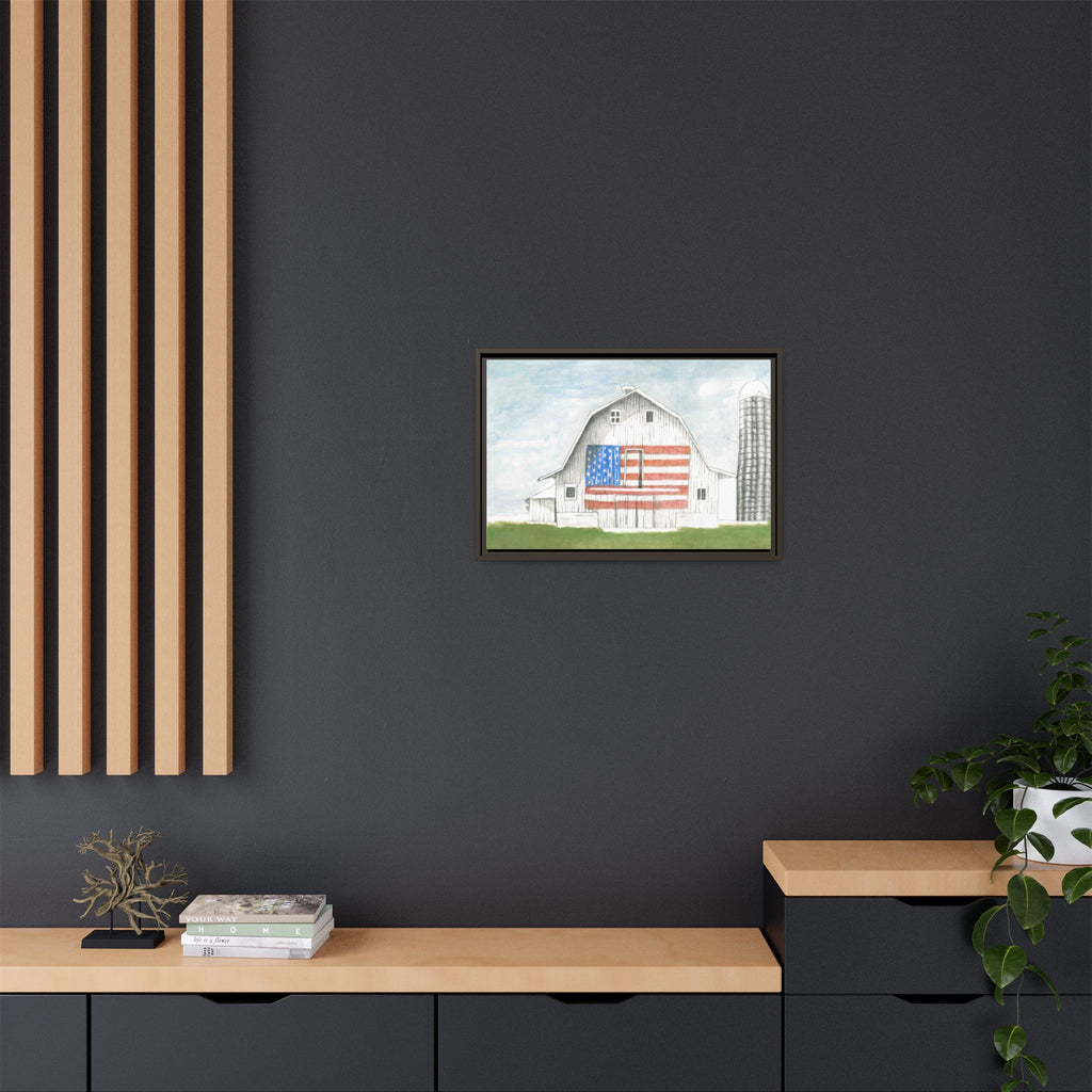 Patriotic Barn Matte Canvas Framed Wall Art - By Caroline Bierkamp