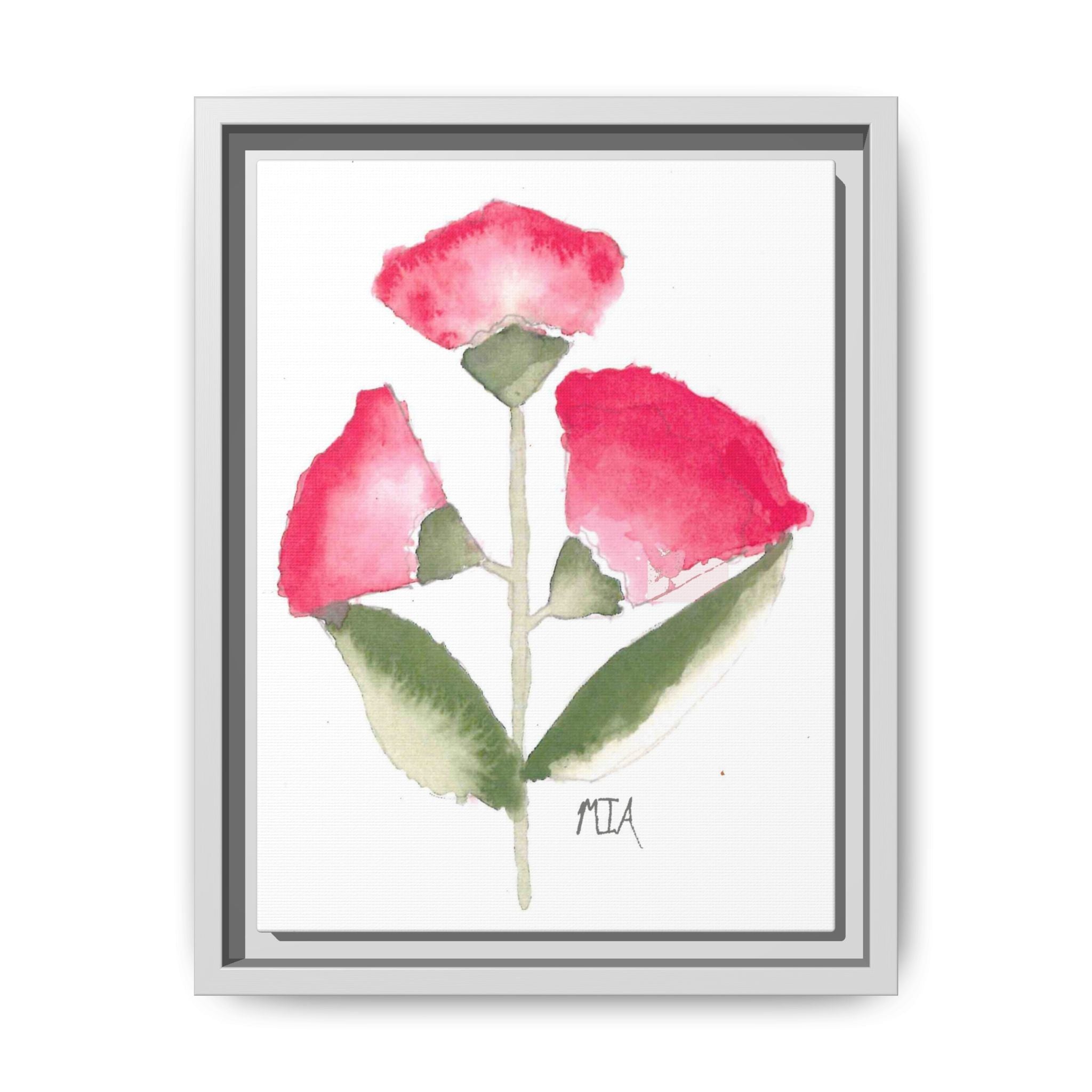Framed Watercolor Rose Print — Matte Canvas Floral Wall Art - By Mia Roll