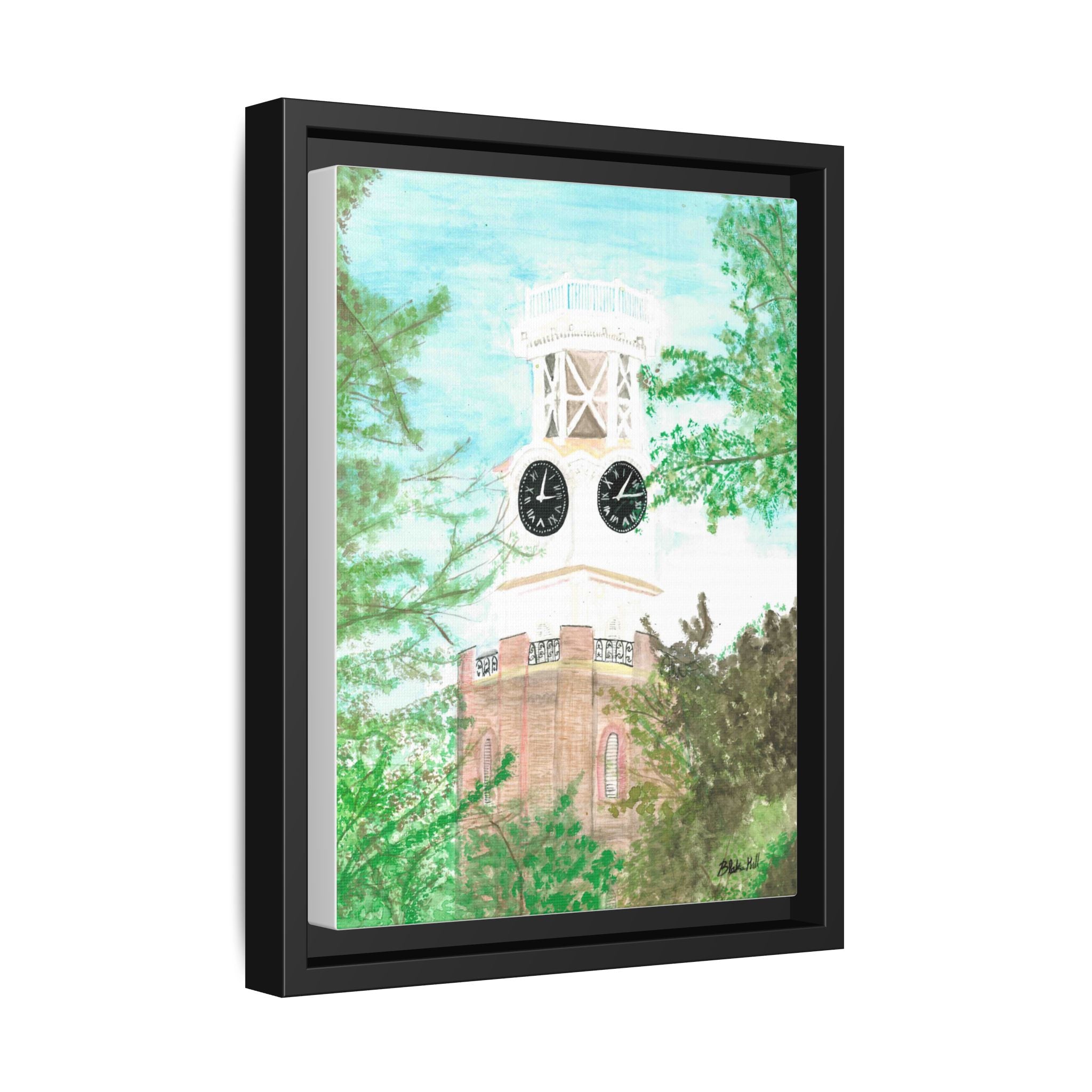 Framed Matte Canvas Art – Vintage Clock Tower Watercolor Print - By Blake Hall