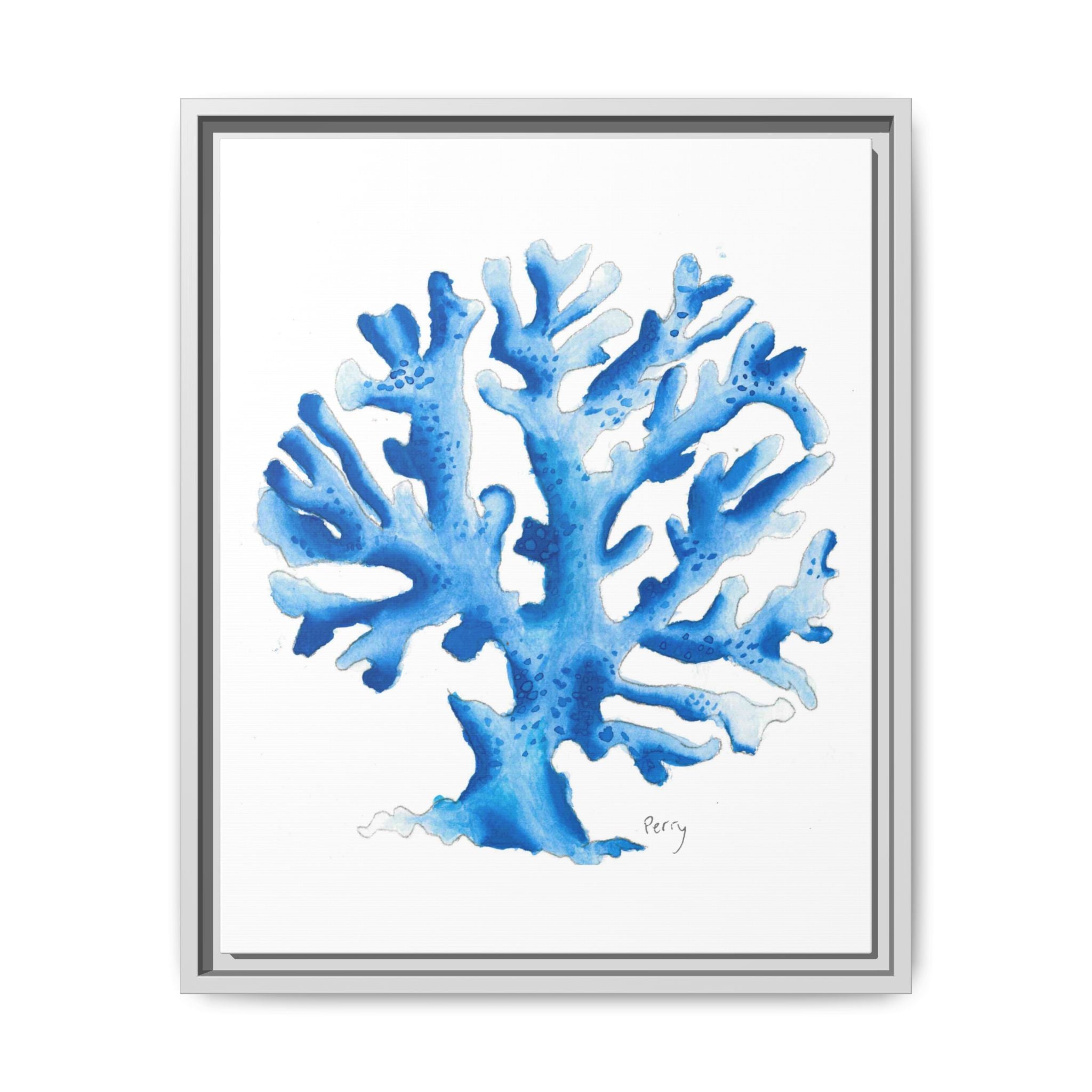 Blue Coral Watercolor Matte Canvas Print (Framed) - By Perry