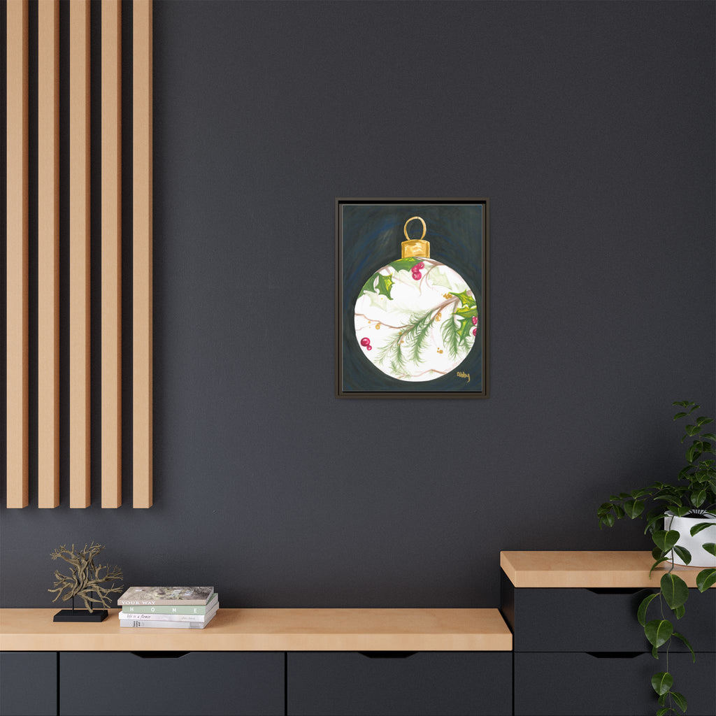 Framed Christmas Ornament Art Print — Holiday Holly & Pine Matte Canvas - By ABBY SANDI
