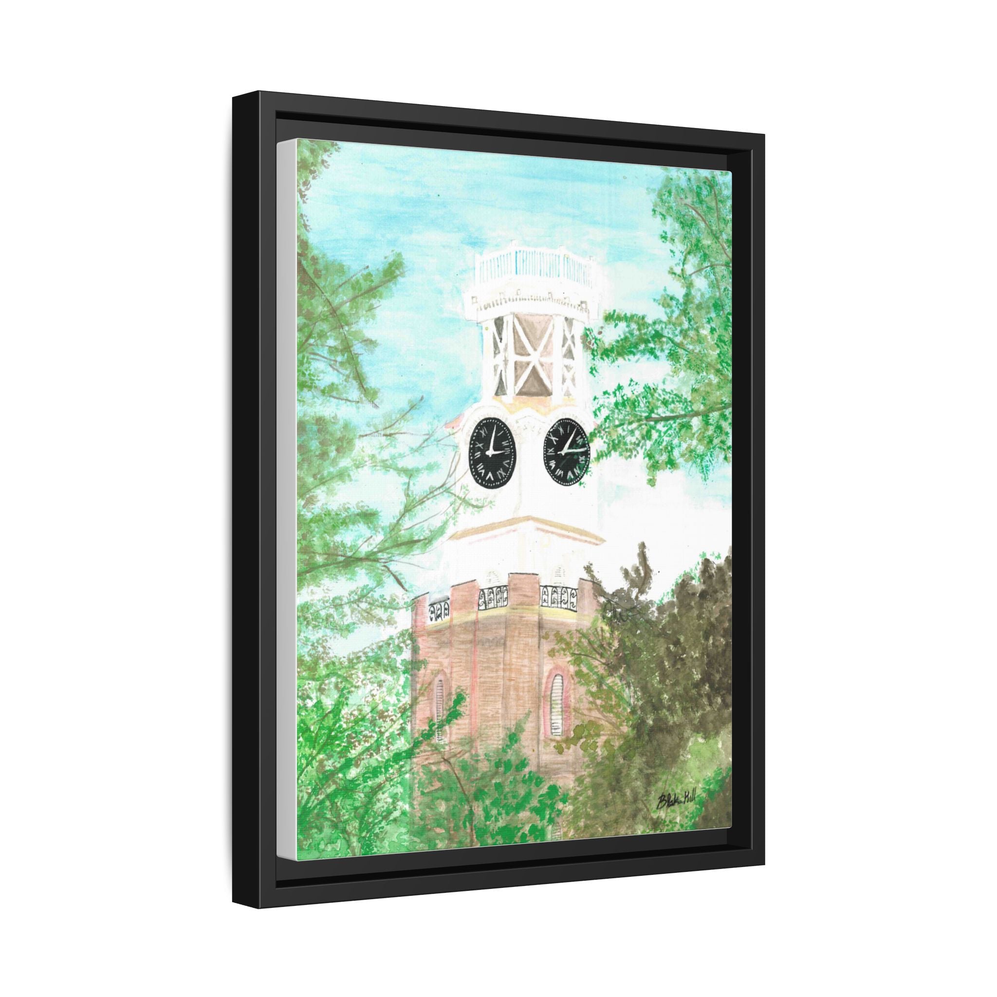Framed Matte Canvas Art – Vintage Clock Tower Watercolor Print - By Blake Hall