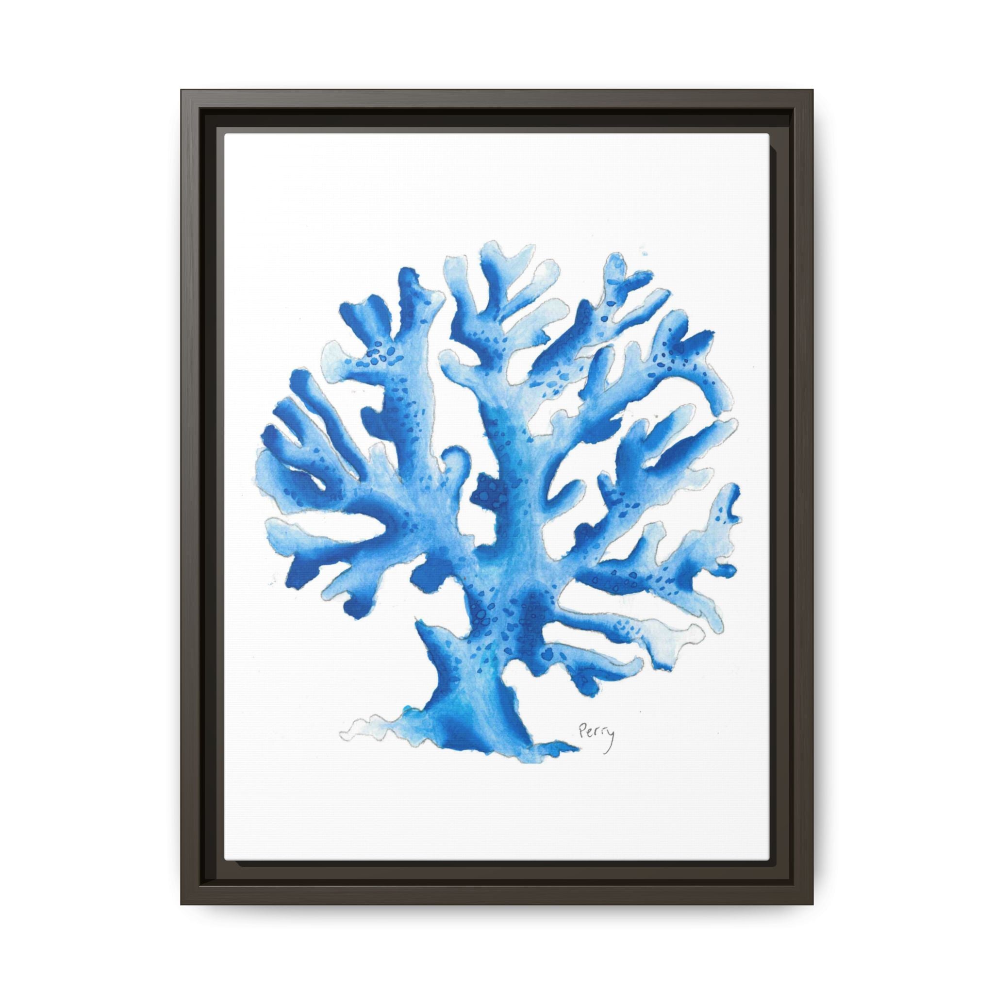 Blue Coral Watercolor Matte Canvas Print (Framed) - By Perry