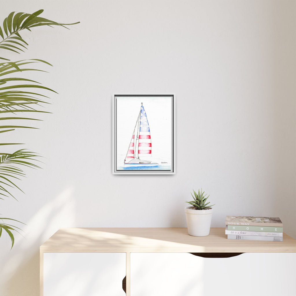 Patriotic Sailboat Framed Canvas Print - By Easton