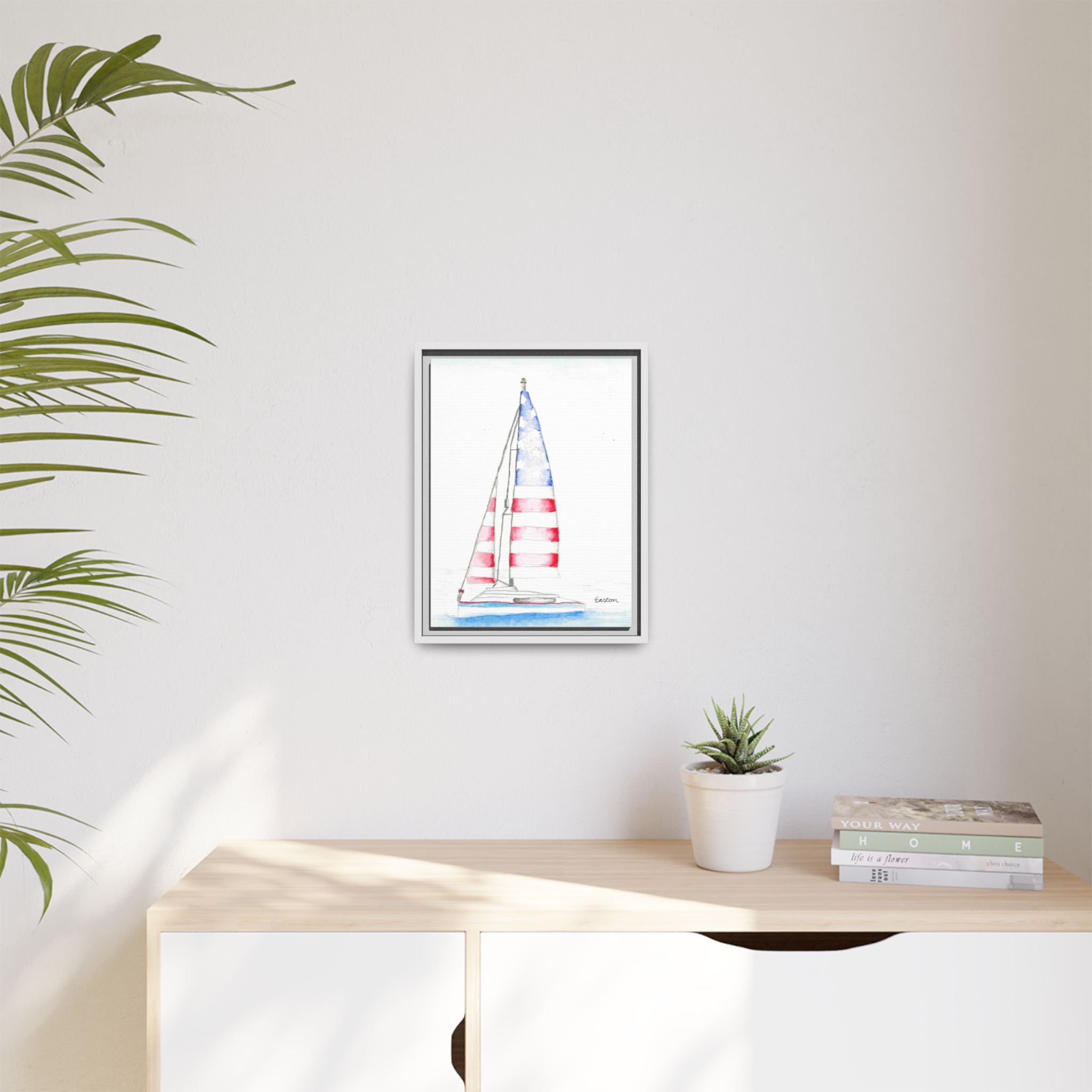 Patriotic Sailboat Framed Canvas Print - By Easton