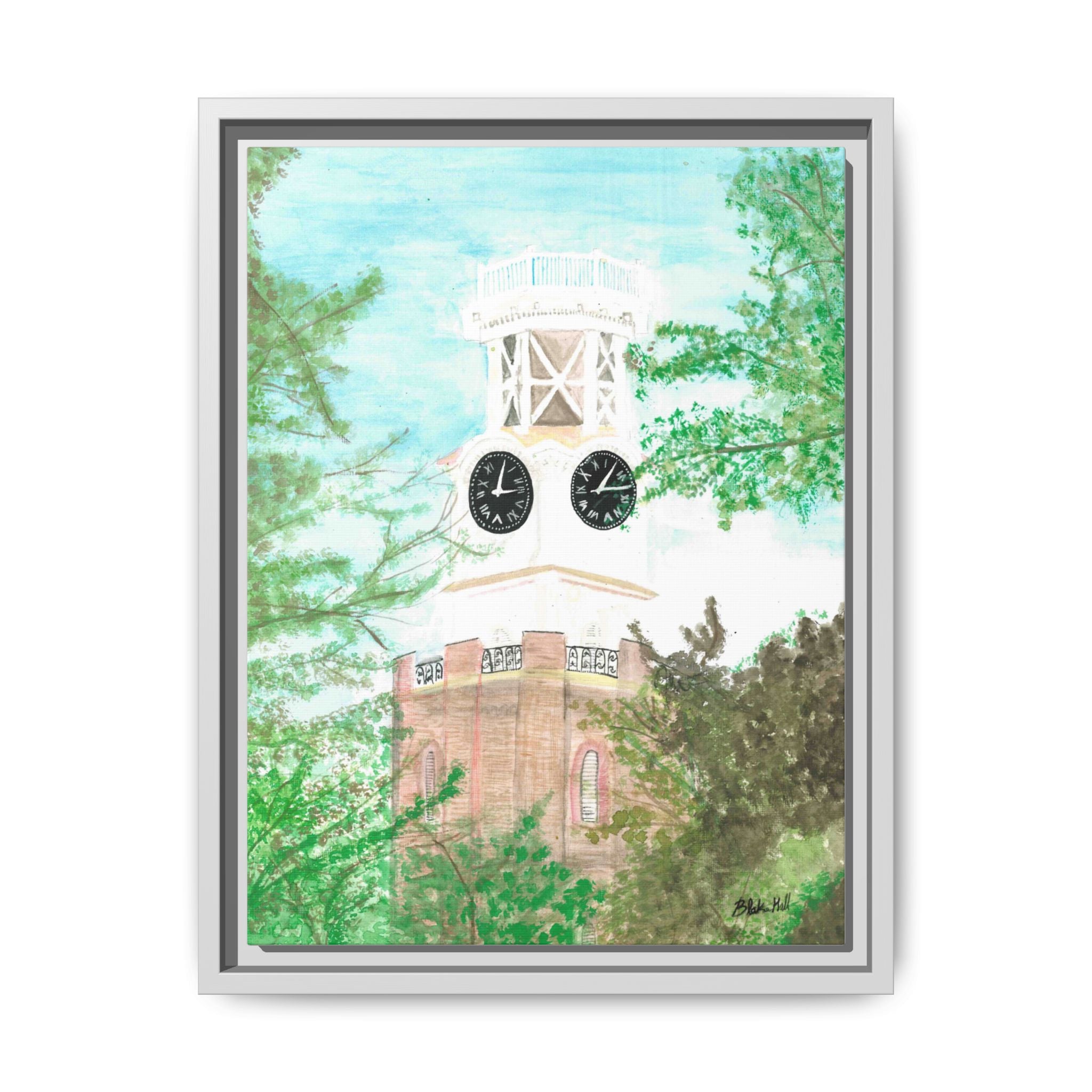 Framed Matte Canvas Art – Vintage Clock Tower Watercolor Print - By Blake Hall