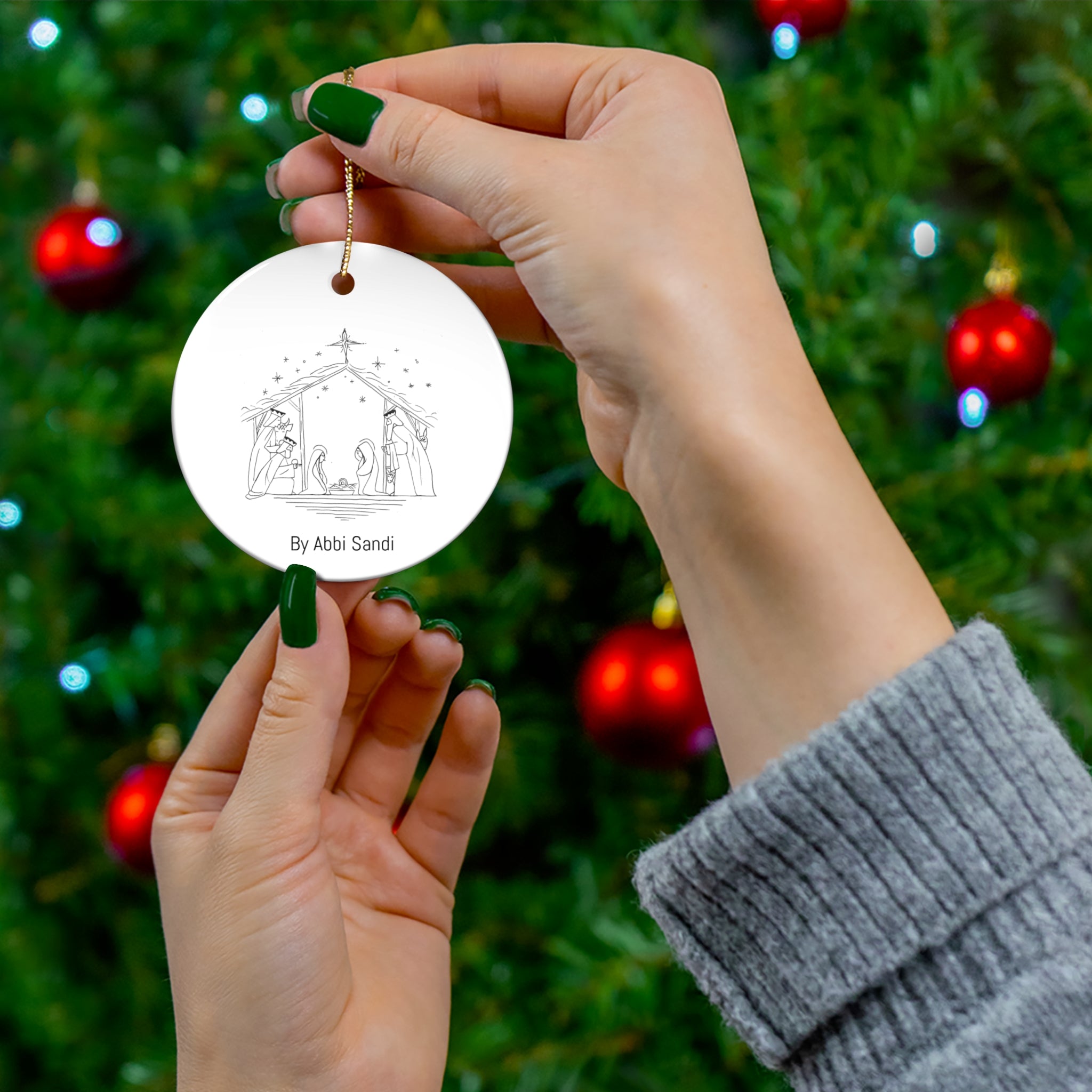 Nativity Ceramic Ornament — Round Christmas Manger Scene (4 Shapes)