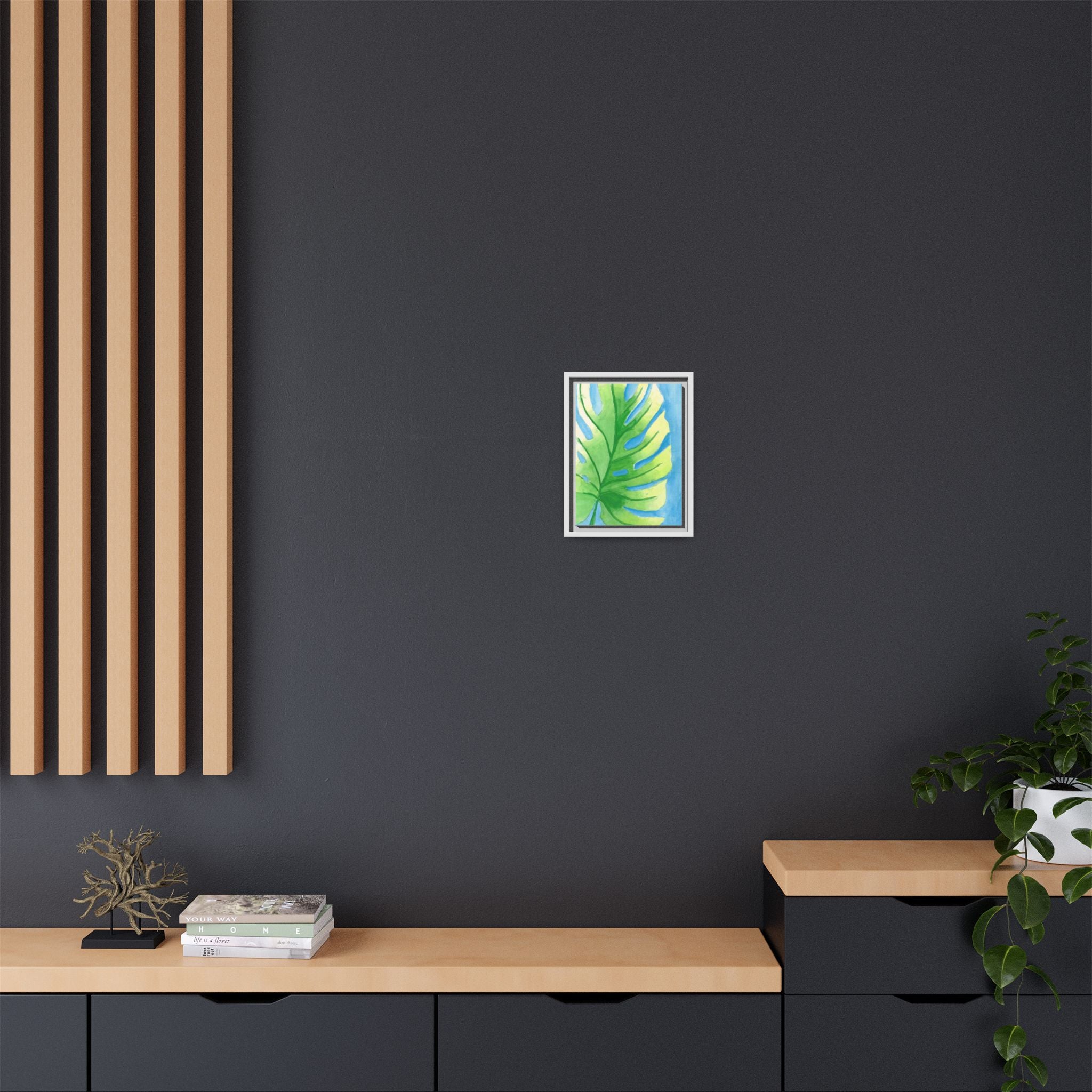 Framed Matte Canvas - Tropical Monstera Leaf Watercolor Wall Art - By Eli James