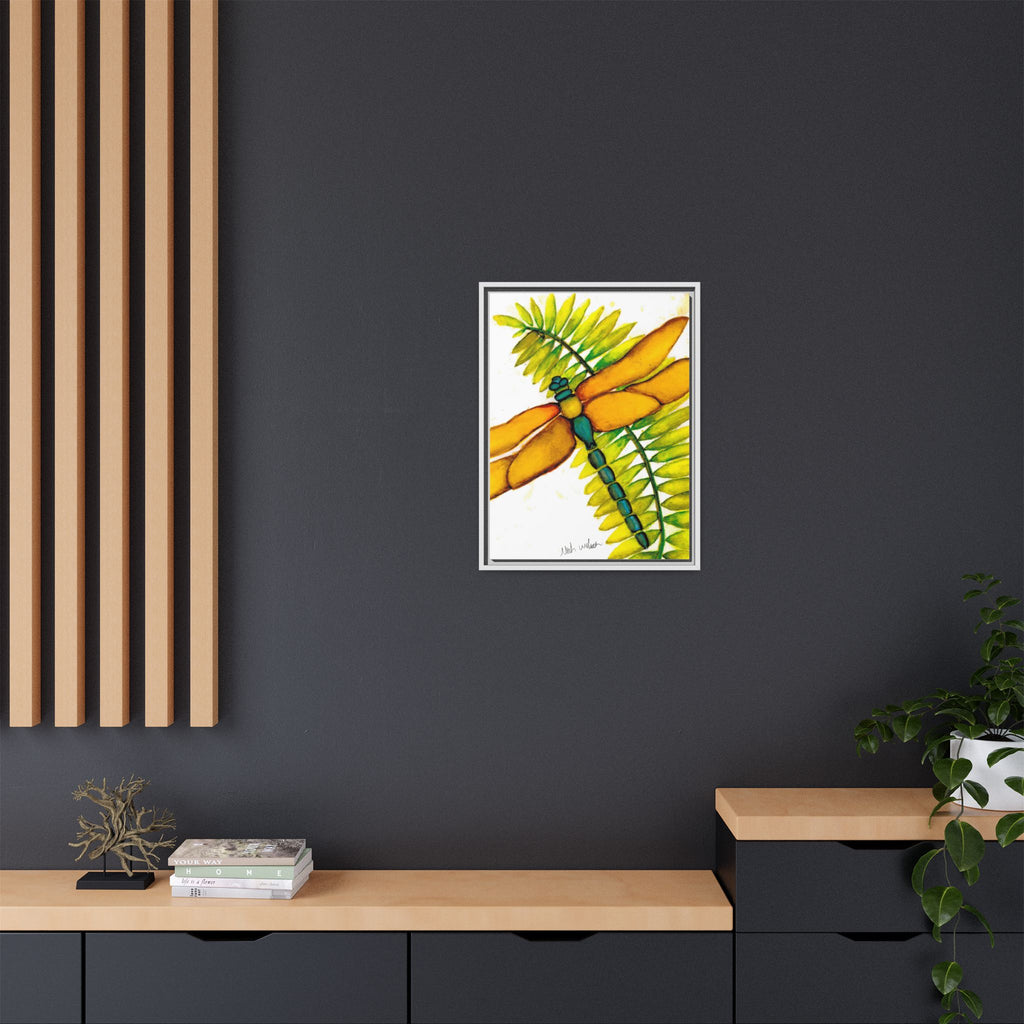 Framed Dragonfly Art Print - Tropical Yellow Green Matte Canvas - By Noah Wilson