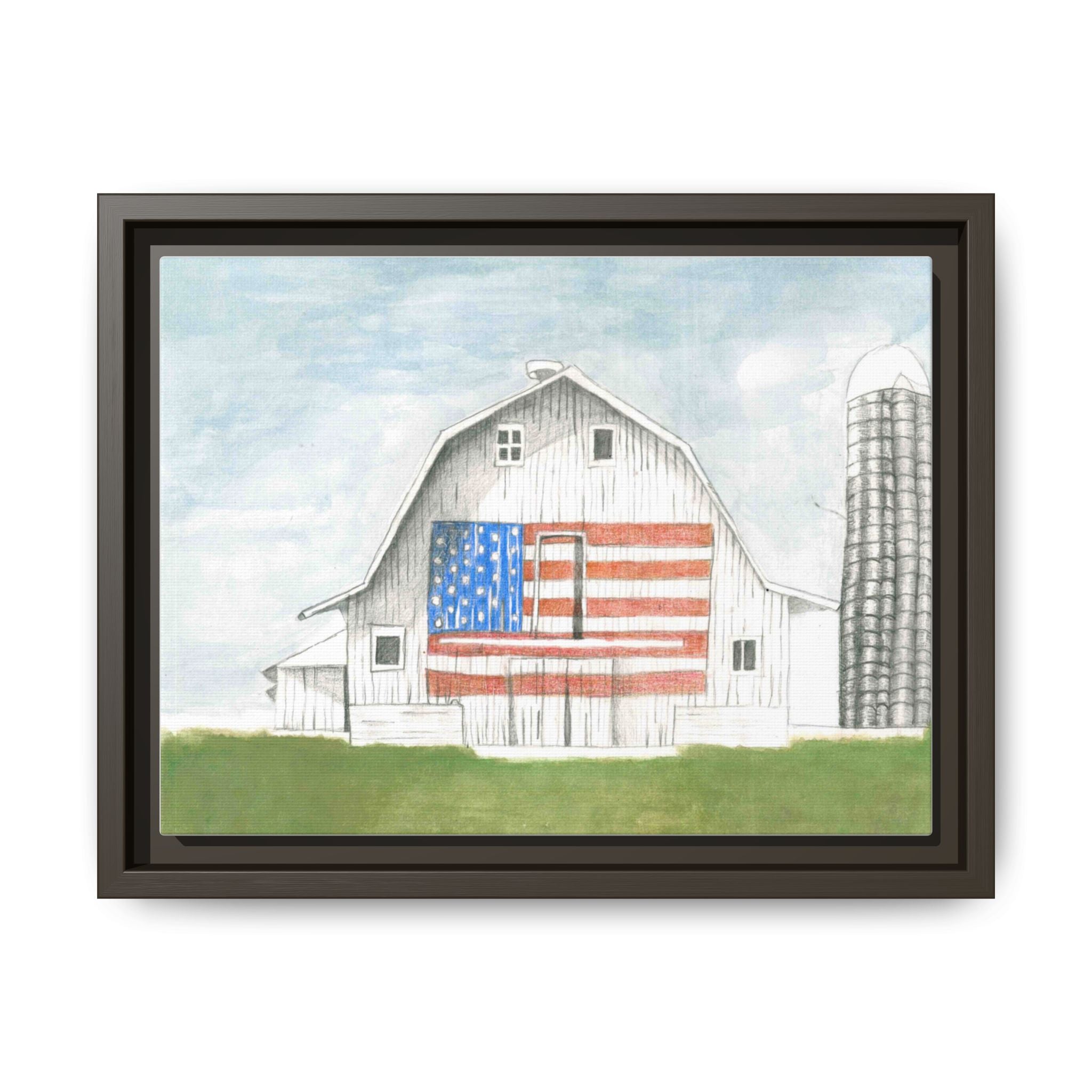 Patriotic Barn Matte Canvas Framed Wall Art - By Caroline Bierkamp