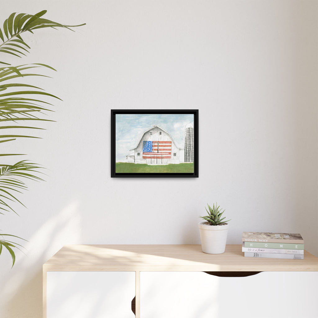 Patriotic Barn Matte Canvas Framed Wall Art - By Caroline Bierkamp