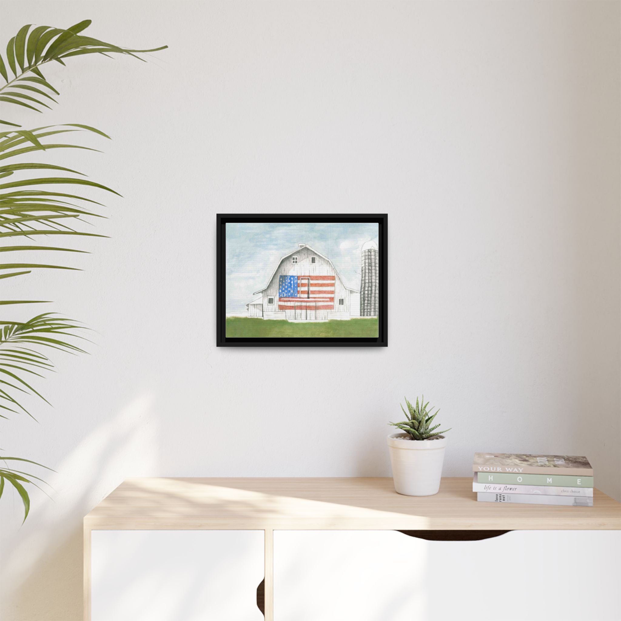Patriotic Barn Matte Canvas Framed Wall Art - By Caroline Bierkamp