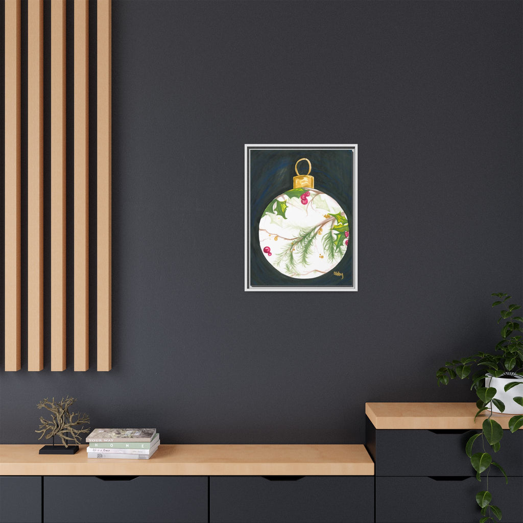 Framed Christmas Ornament Art Print — Holiday Holly & Pine Matte Canvas - By ABBY SANDI