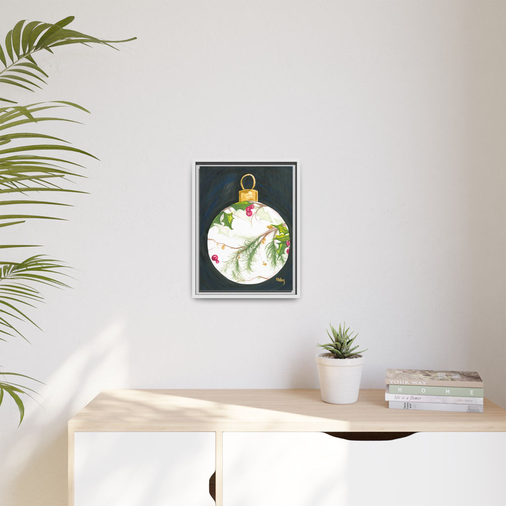 Framed Christmas Ornament Art Print — Holiday Holly & Pine Matte Canvas - By ABBY SANDI